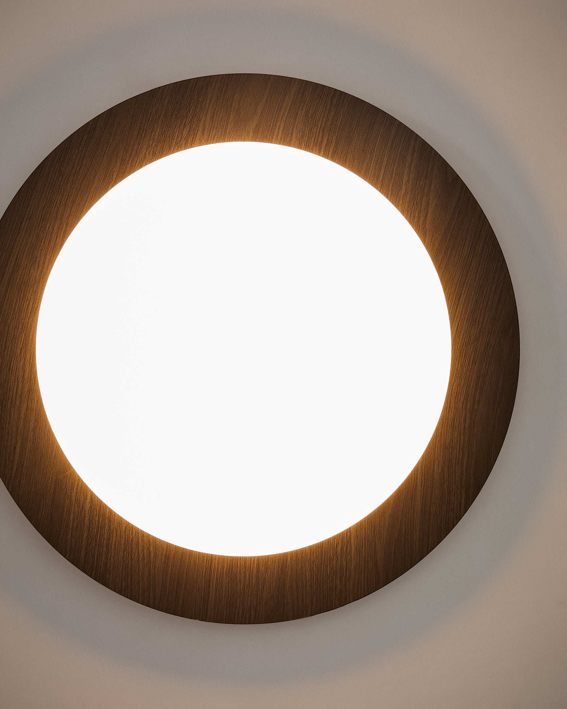 Novae ceiling lamp in dark wood-effect brushed steel and frosted glass Ø 40 cm - Detail