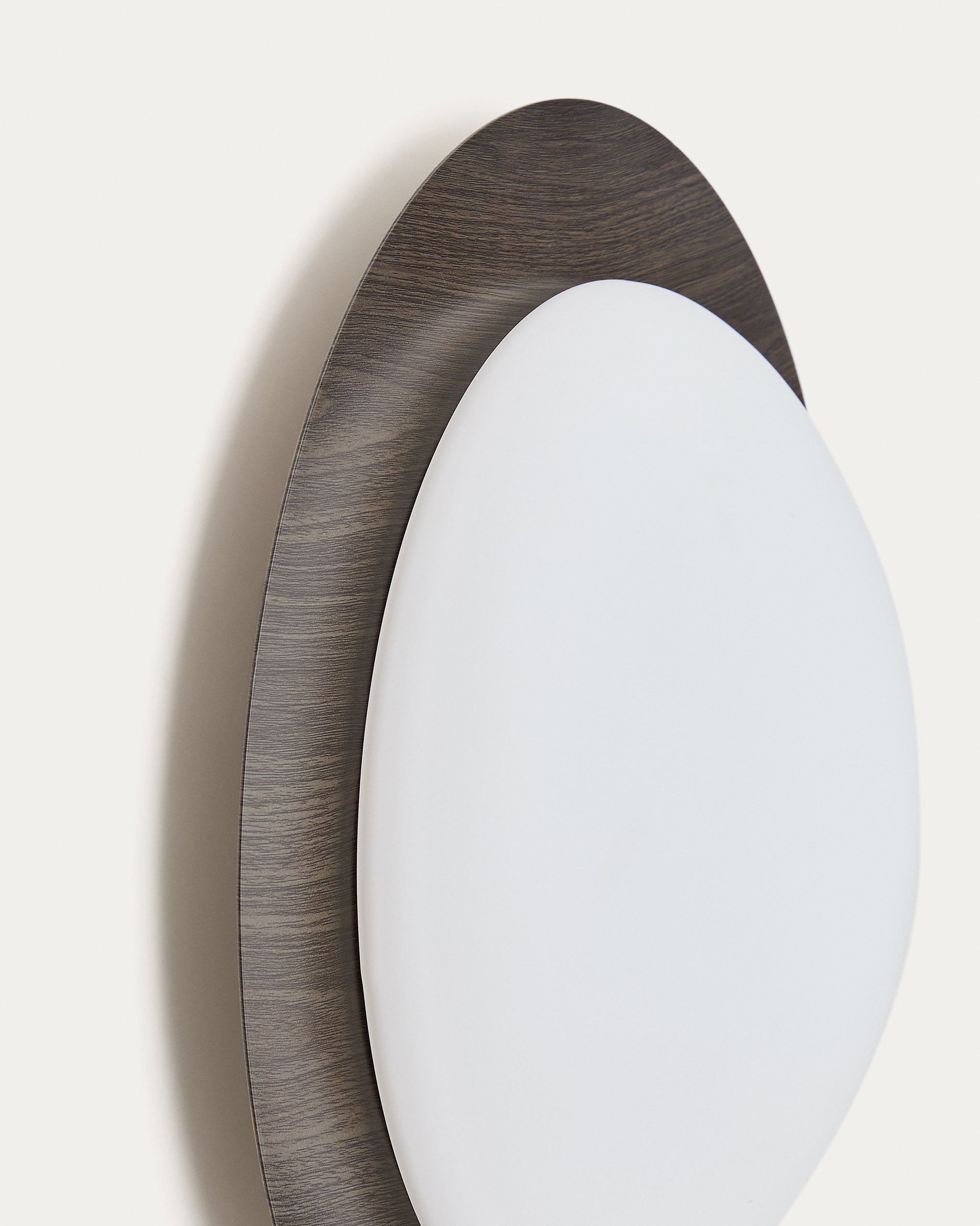 Novae ceiling lamp in dark wood-effect brushed steel and frosted glass Ø 40 cm - Detail