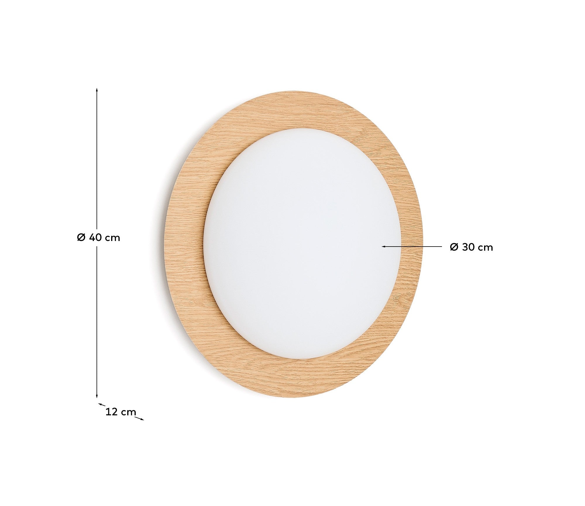 Novae ceiling lamp in light wood-effect brushed steel and frosted glass Ø 40 cm - Measurements
