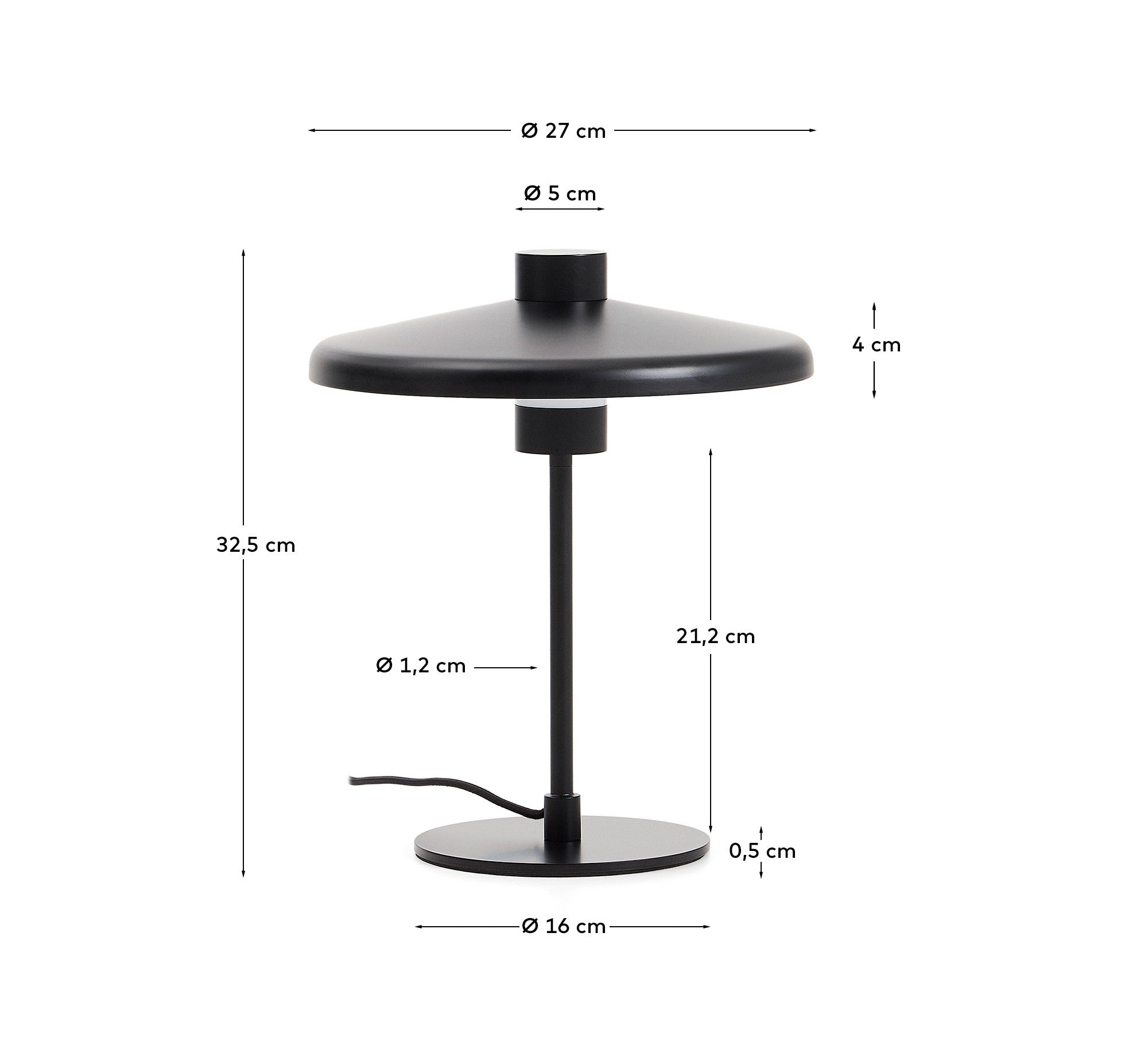 Nuvira table lamp in black satin metal - Measurements