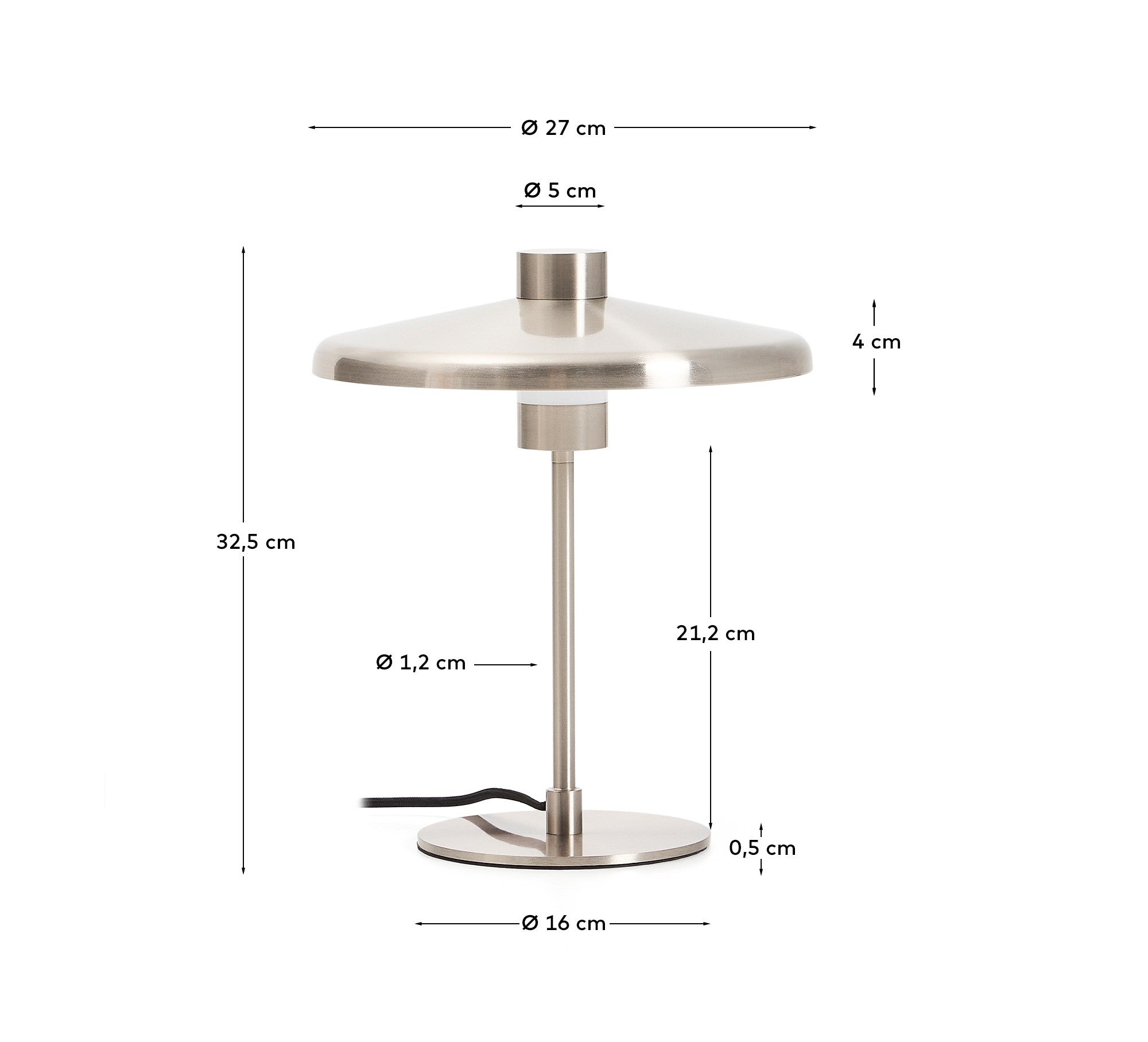 Nuvira table lamp in light grey brushed metal - Measurements