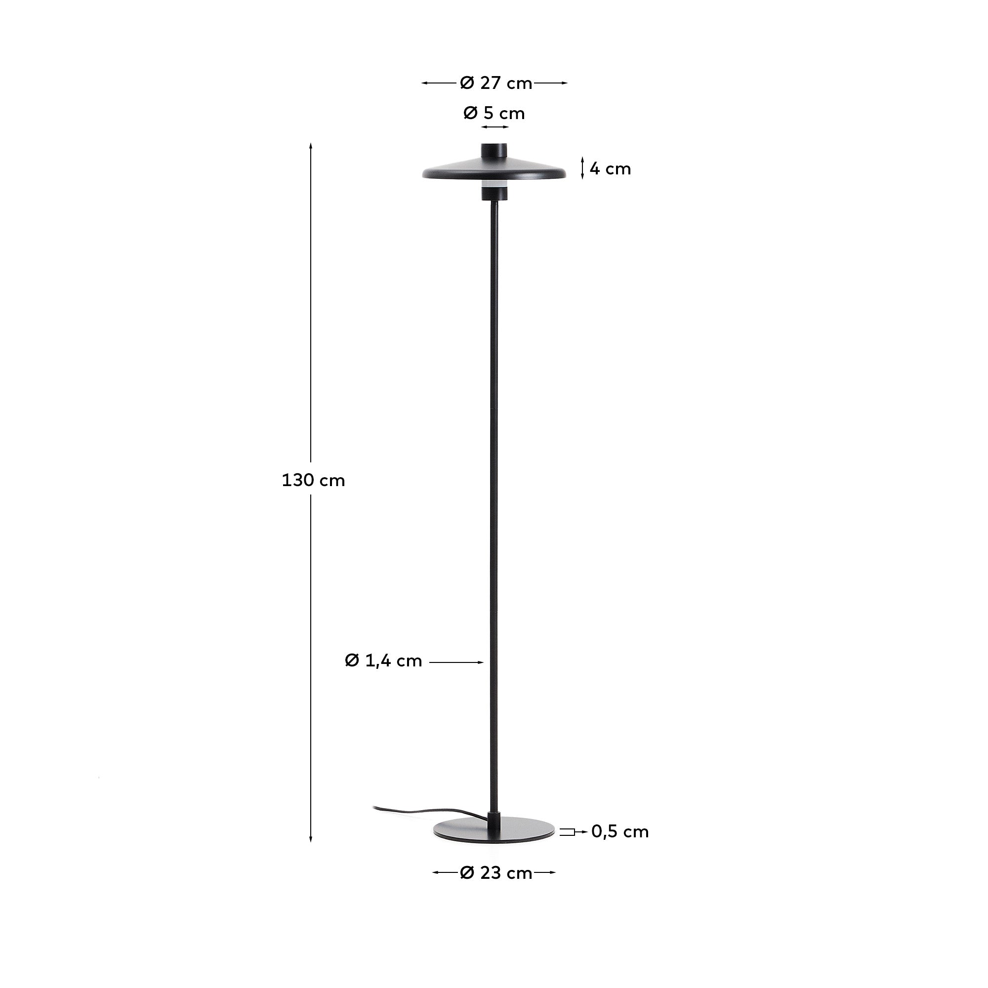 Nuvira floor lamp in black satin metal - Measurements