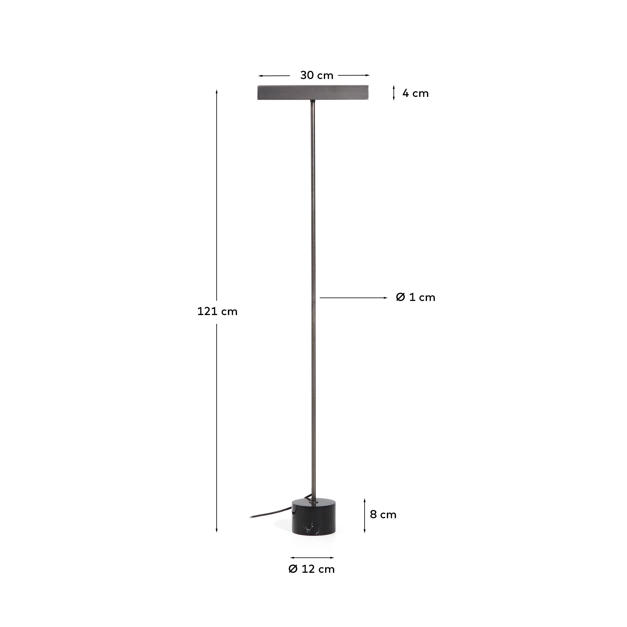 Lynor brushed metal floor lamp with black marble base - Measurements