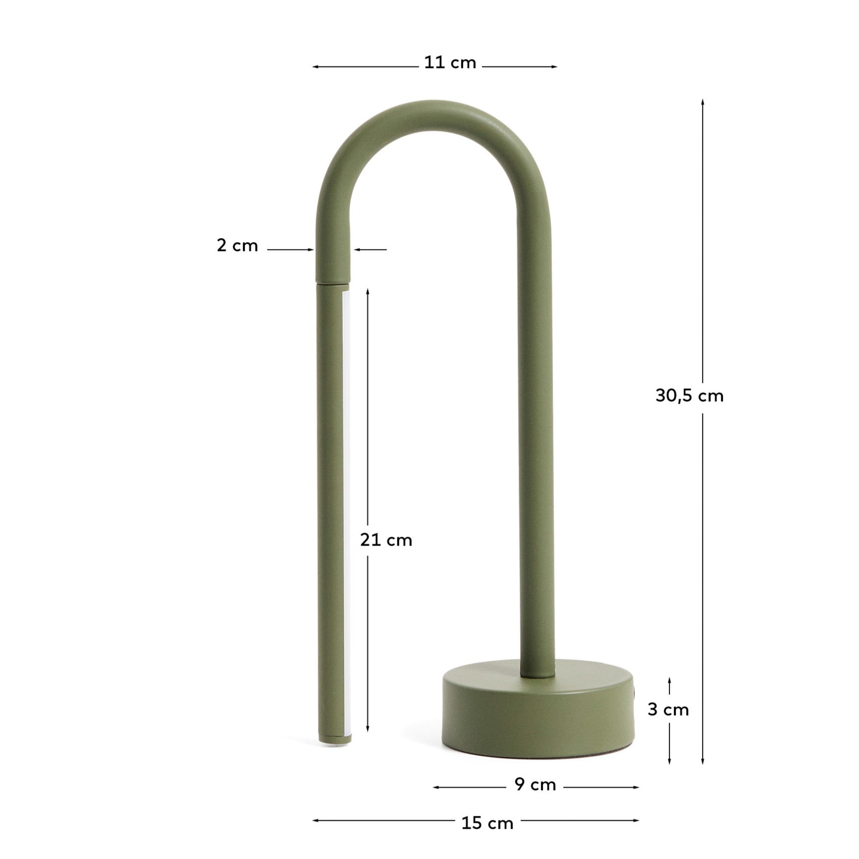 Bow green aluminium portable table lamp - Measurements
