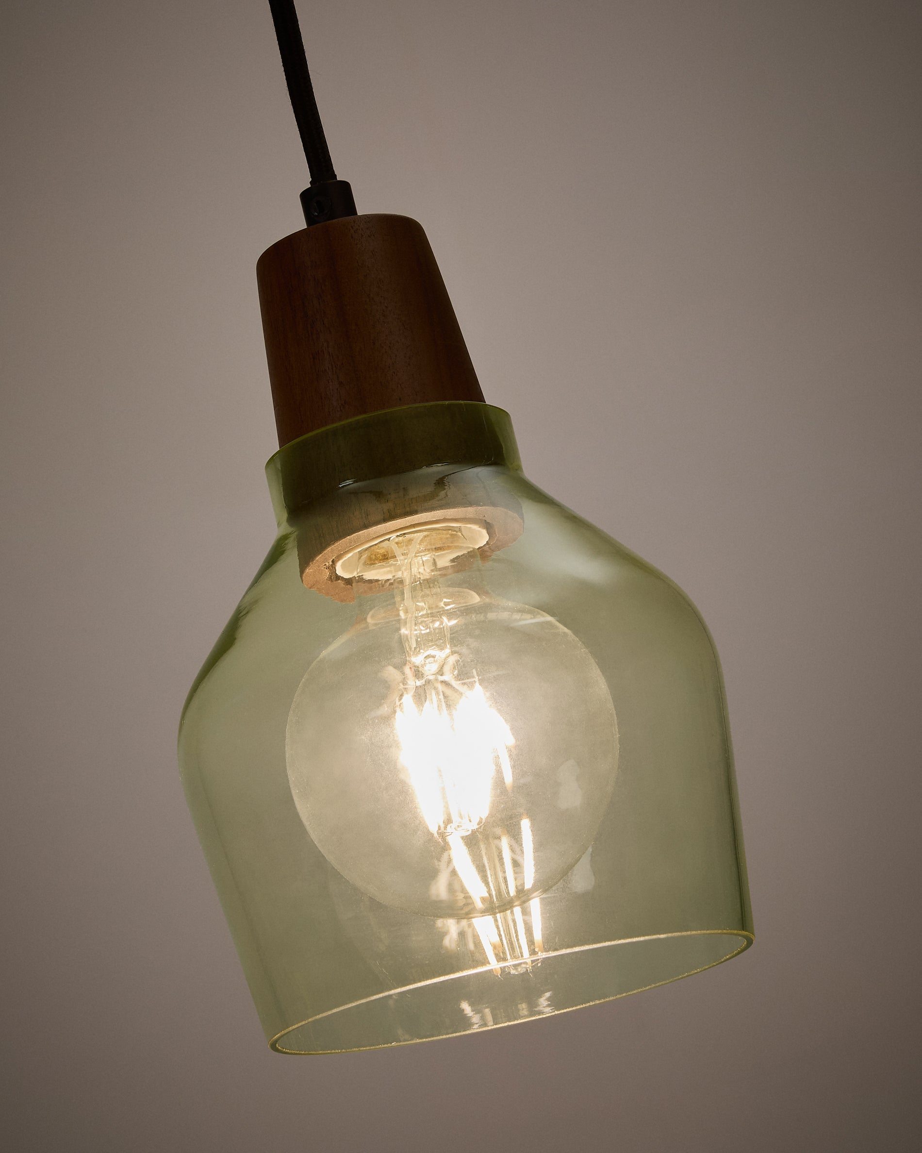Silex green glass and walnut ceiling lamp, Ø 13 cm - Detail