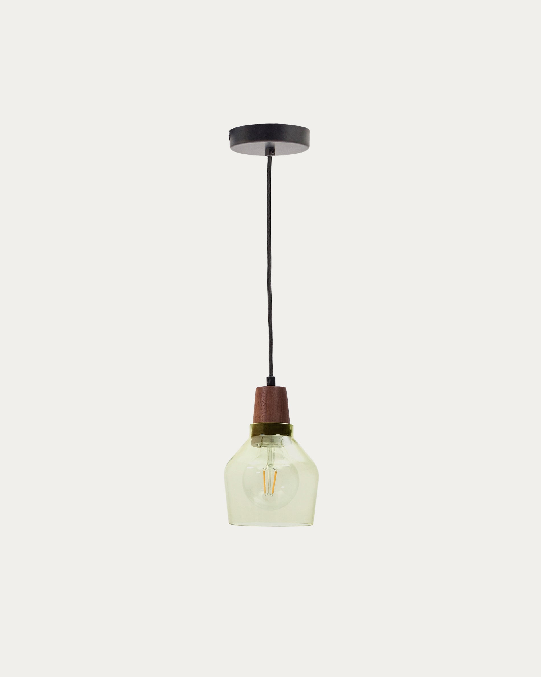 Silex green glass and walnut ceiling lamp, Ø 13 cm - Product View