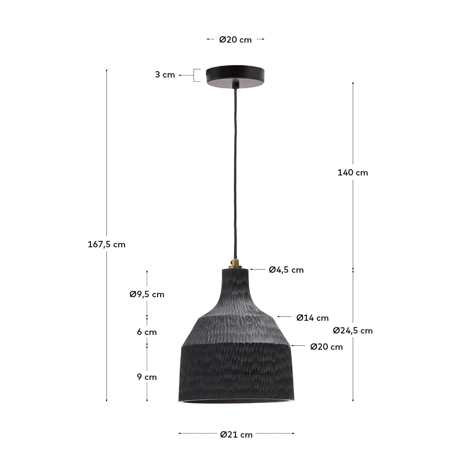 Amire wooden ceiling lamp in a black finish, Ø 21 cm - Measurements