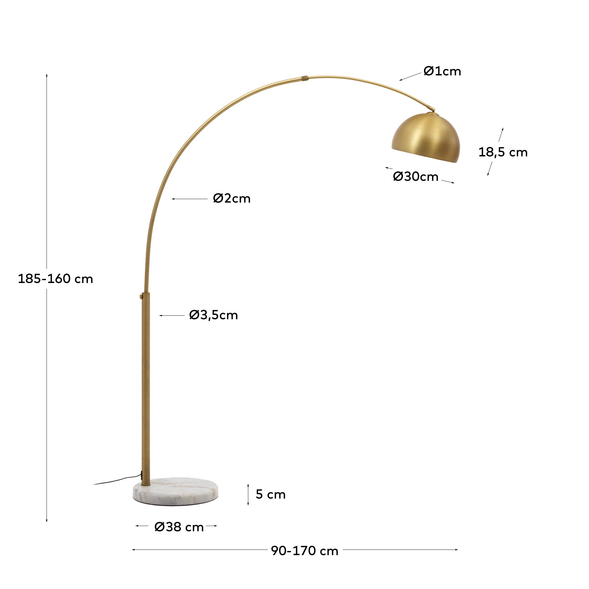Madali metal floor lamp with brass and white marble finish - Measurements