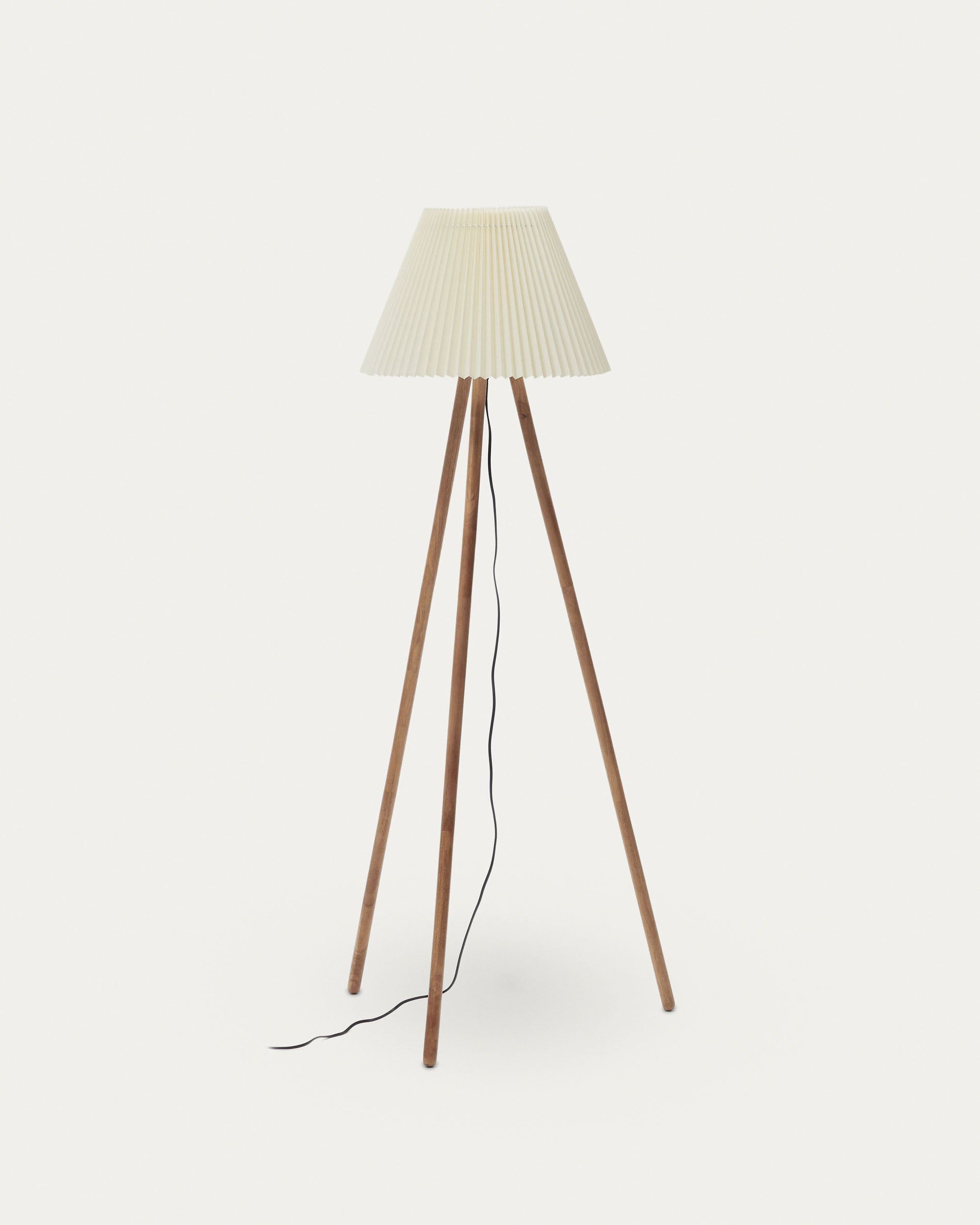 Benicarlo floor lamp in solid rubber wood with a natural, beige finish - Product View