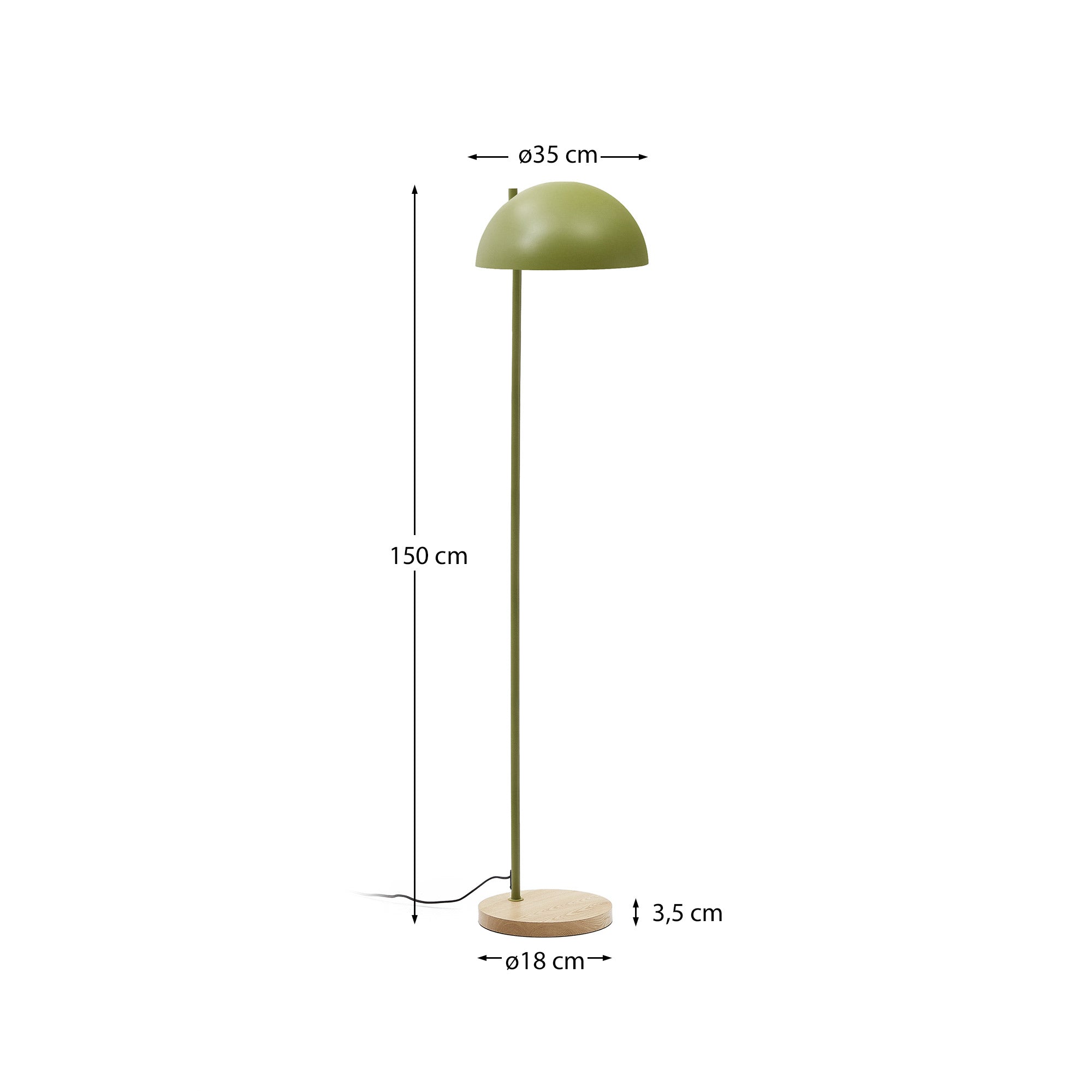 Catlar ash wood and metal floor lamp in a green painted finish - Measurements