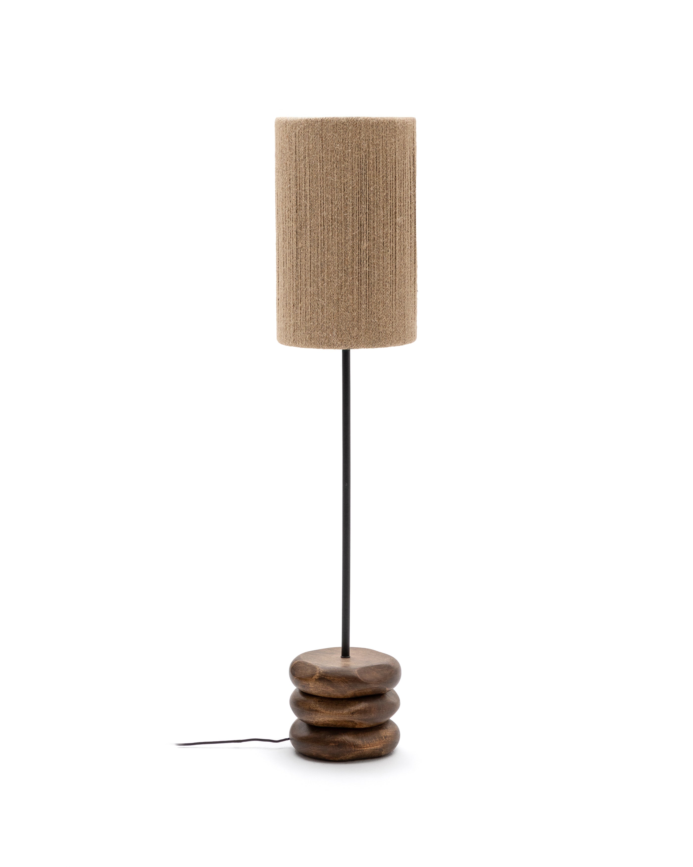 Kor table floor lamp made of jute and acacia wood in a dark finish - Product Image
