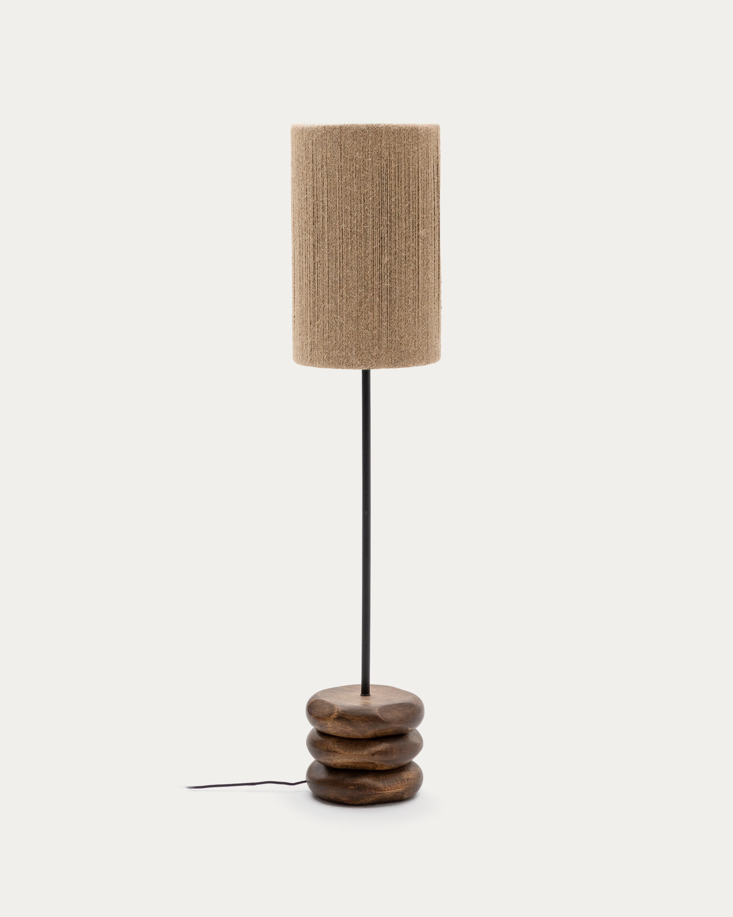 Kor table floor lamp made of jute and acacia wood in a dark finish - Product View