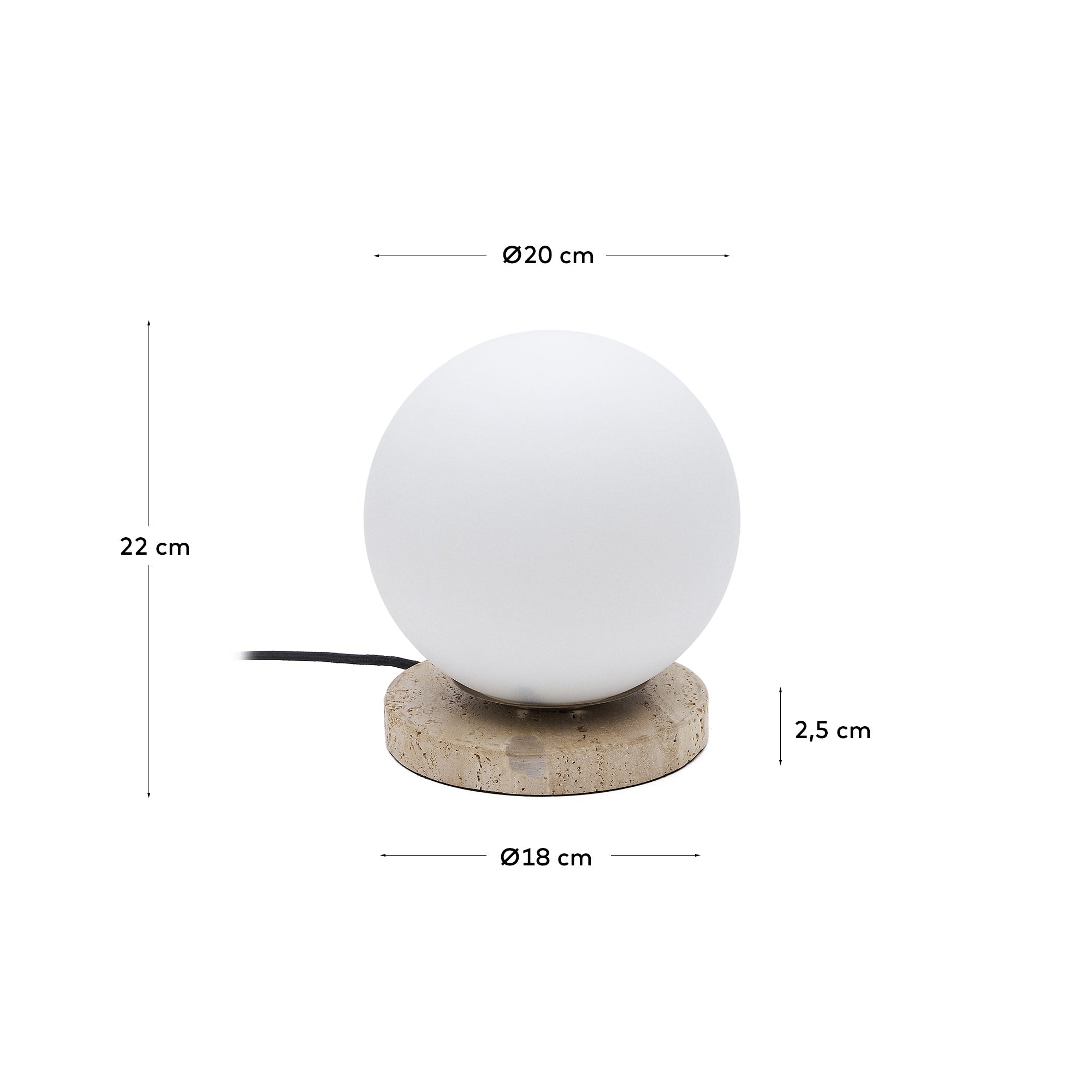 Malachi table lamp with glazed glass and travertine stone - Measurements