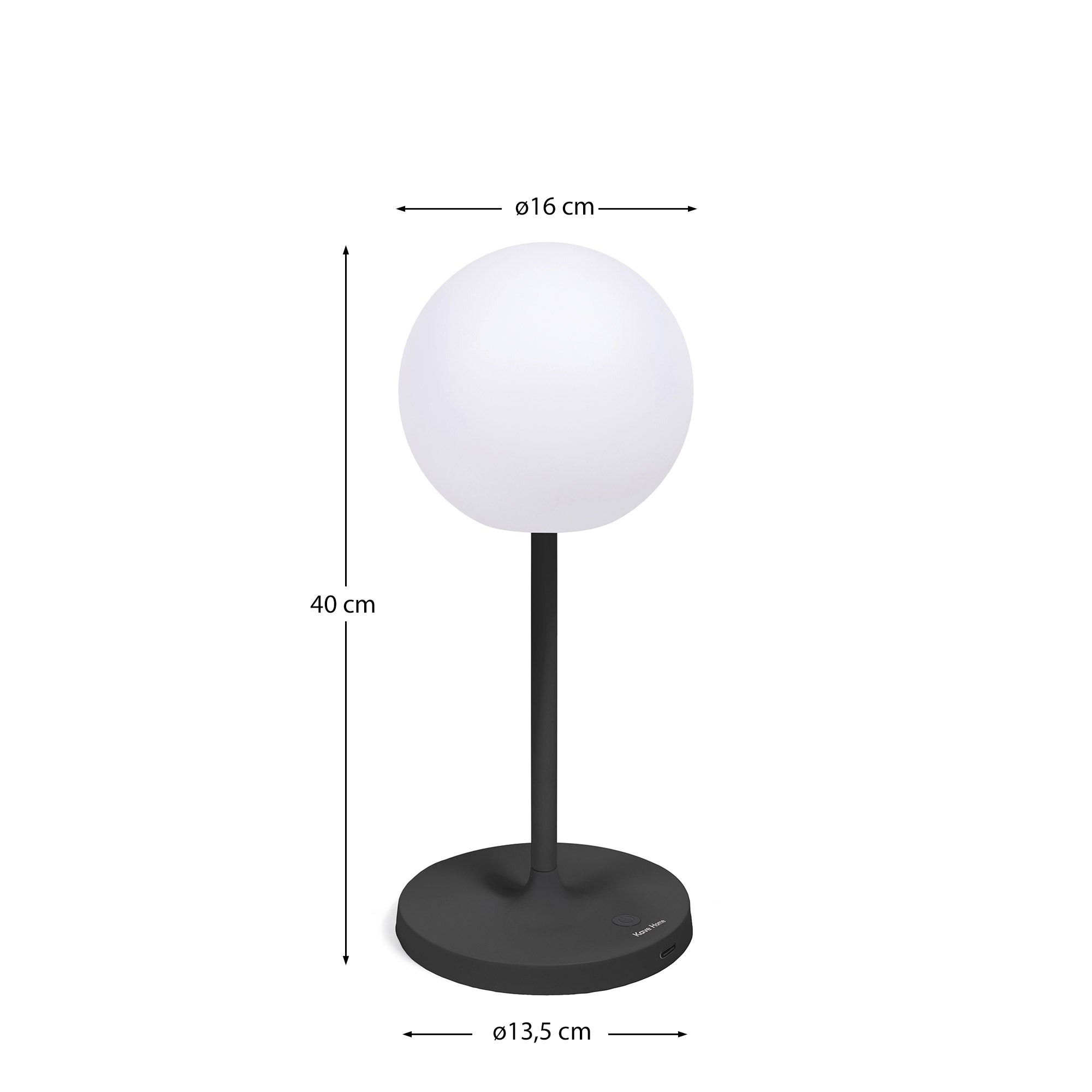 Dinesh outdoor table lamp in black aluminium 40 cm - Measurements