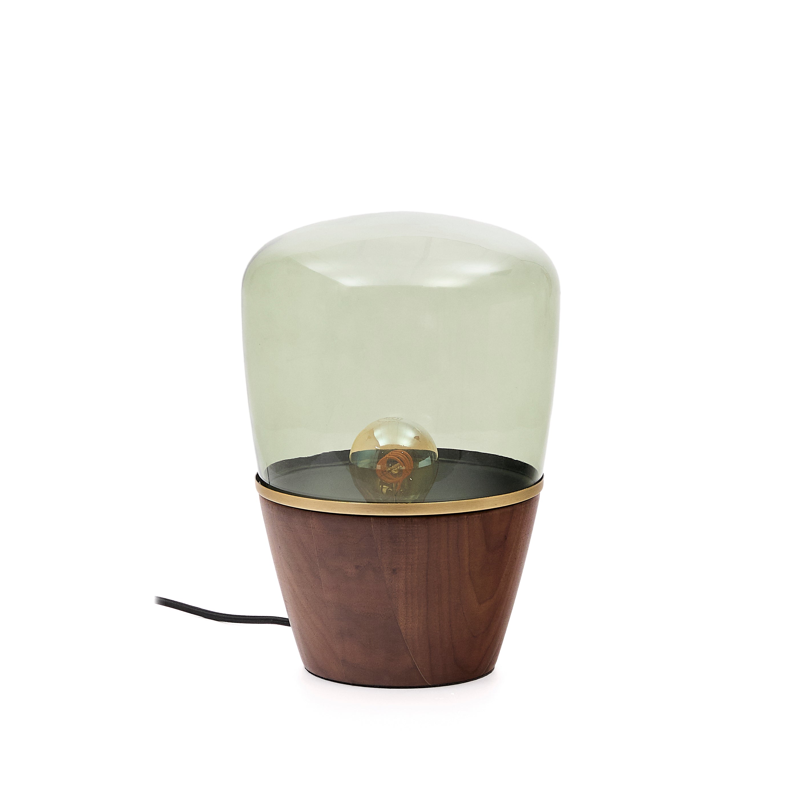 Silex table lamp made of walnut veneer and green glass - Product Image