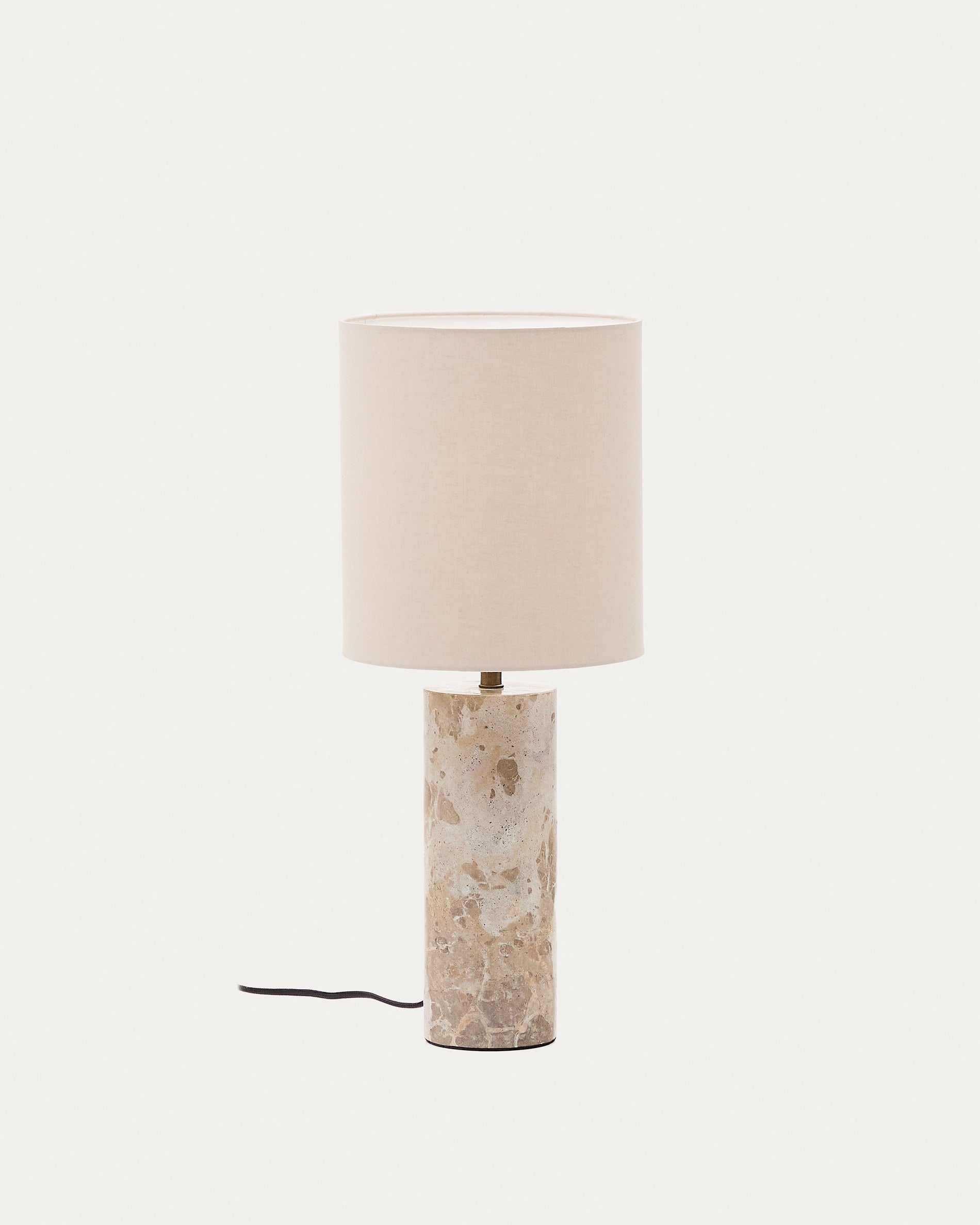 Raze table lamp in beige marble with a beige linen shade - Product View
