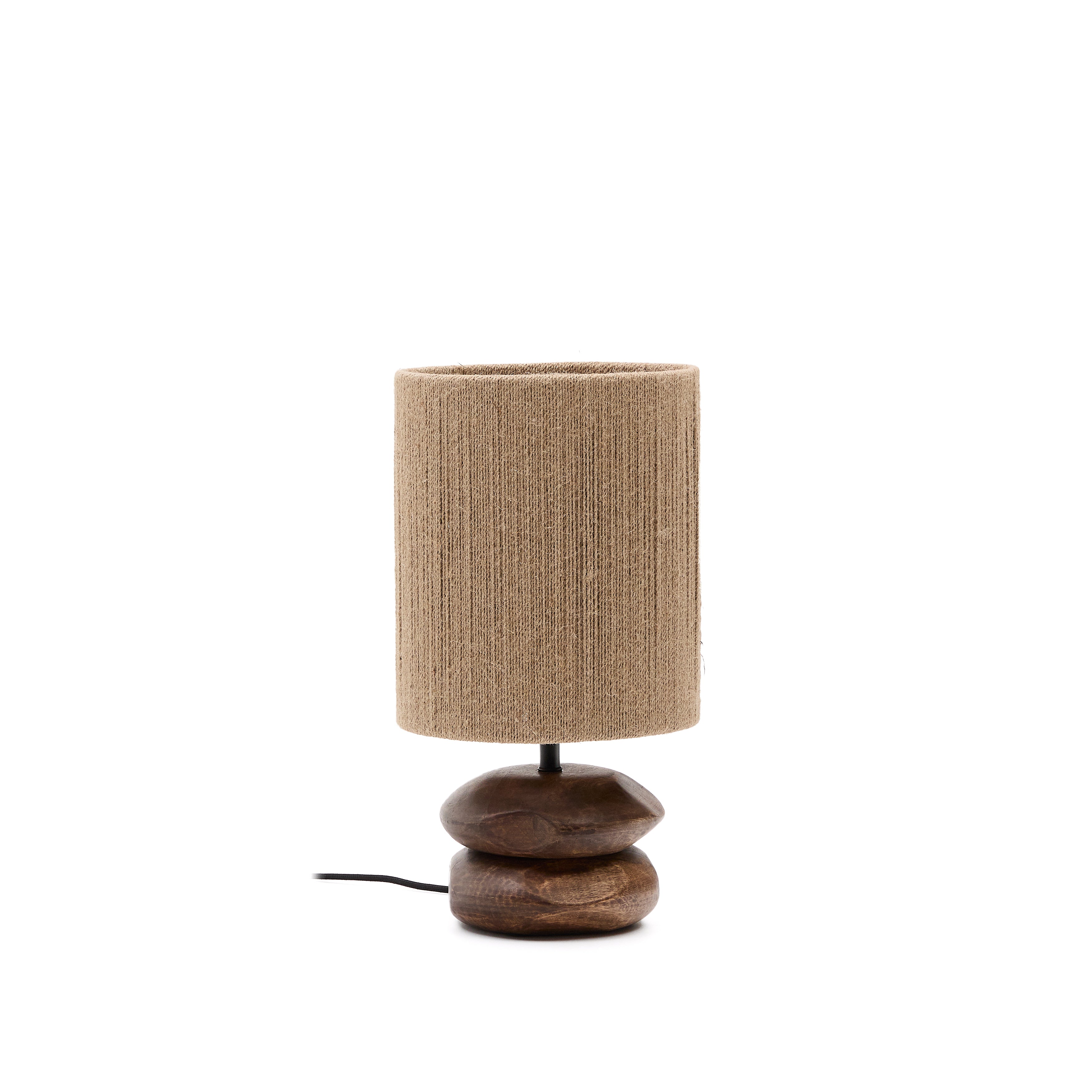 Kor table lamp made of jute and acacia wood in a dark finish - Product Image