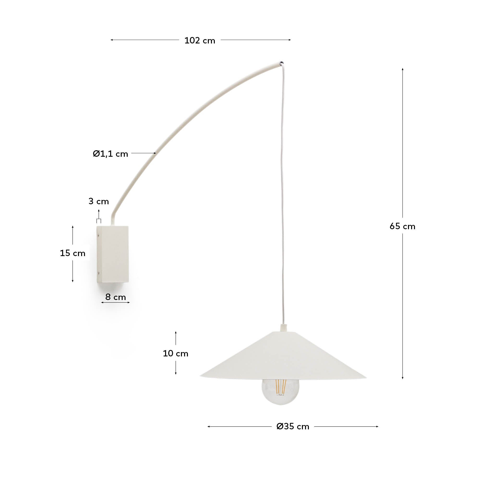 Kally wall lamp in a beige painted finish - Measurements