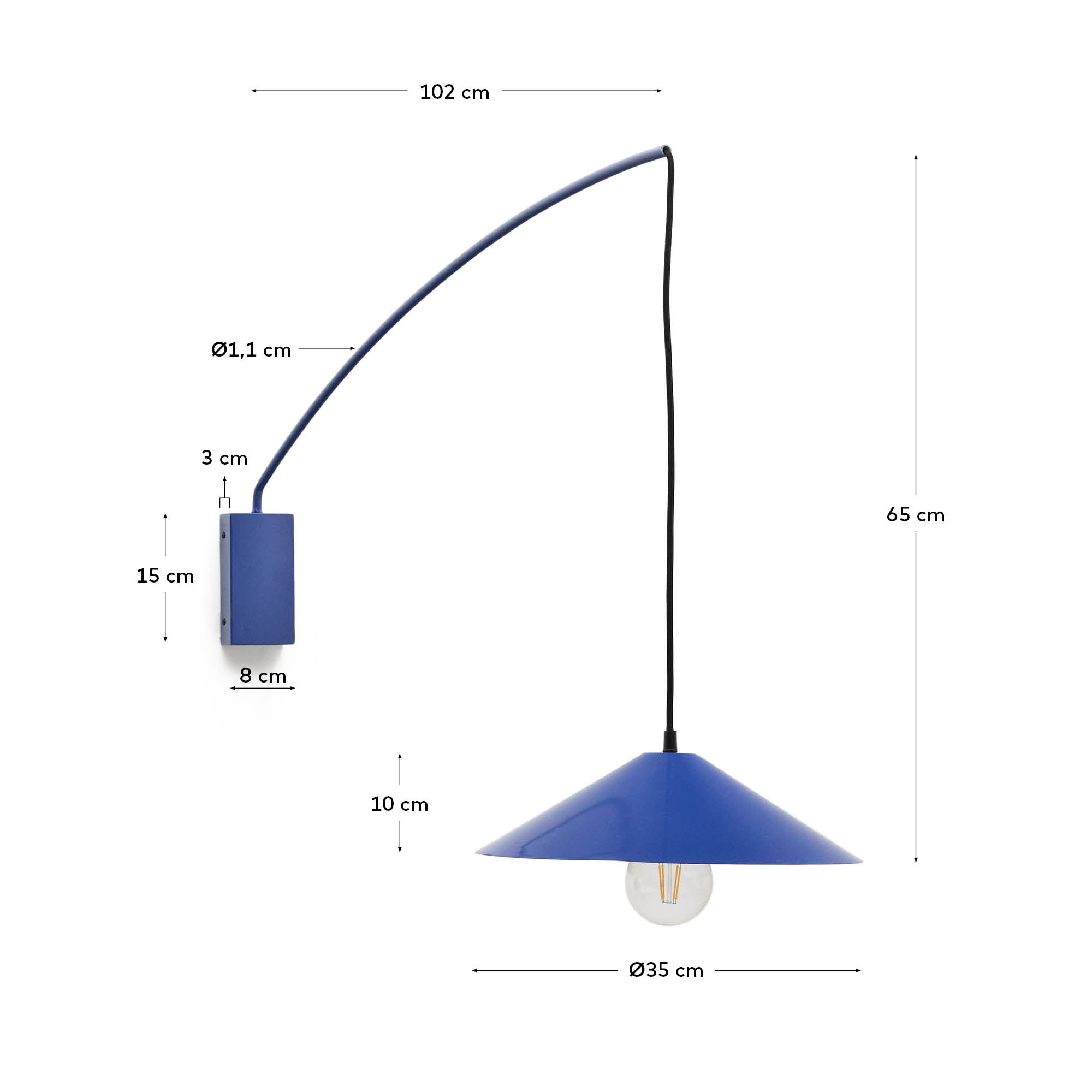 Kally wall lamp in a blue painted finish - Measurements