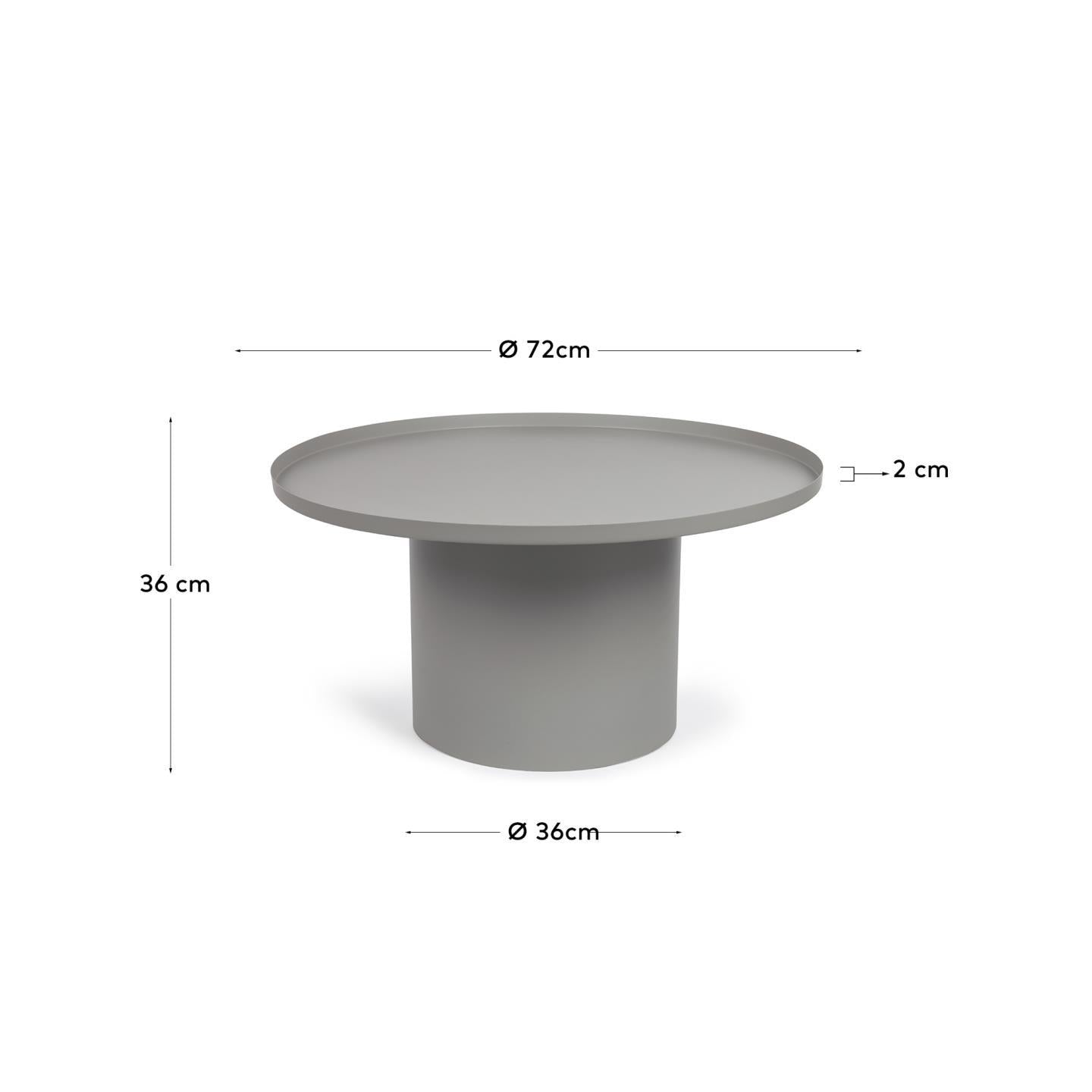 Fleksa round side table in grey metal Ø 72 cm - Measurements