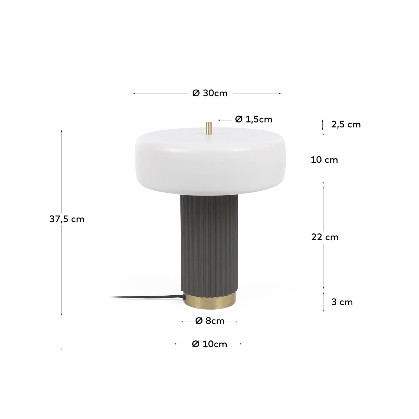 Serenella table lamp in metal with white and green painted finish - Measurements