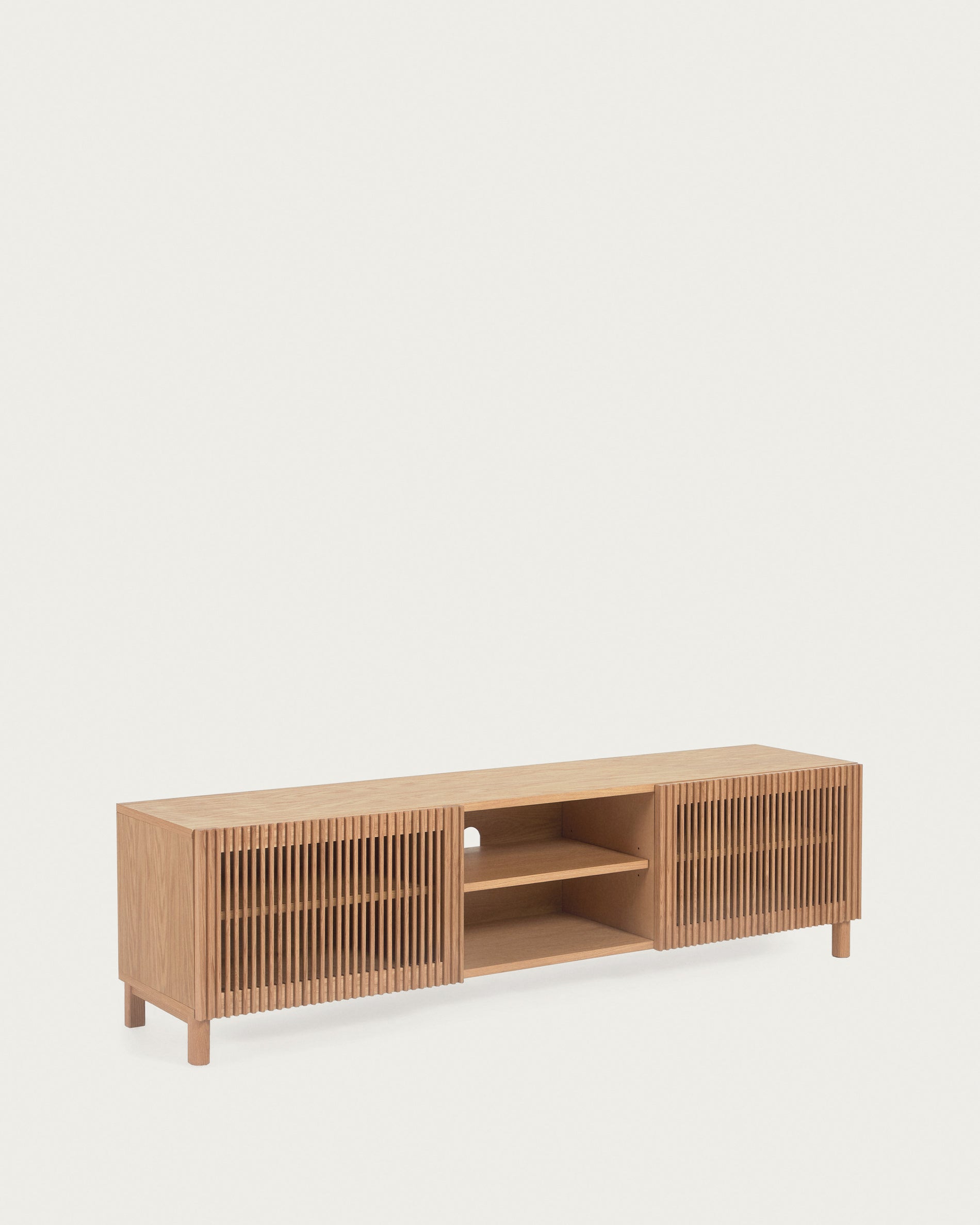 Beyla 2-door TV stand in solid oak wood and oak veneer 180 x 49.5cm FSC 100% - Product View