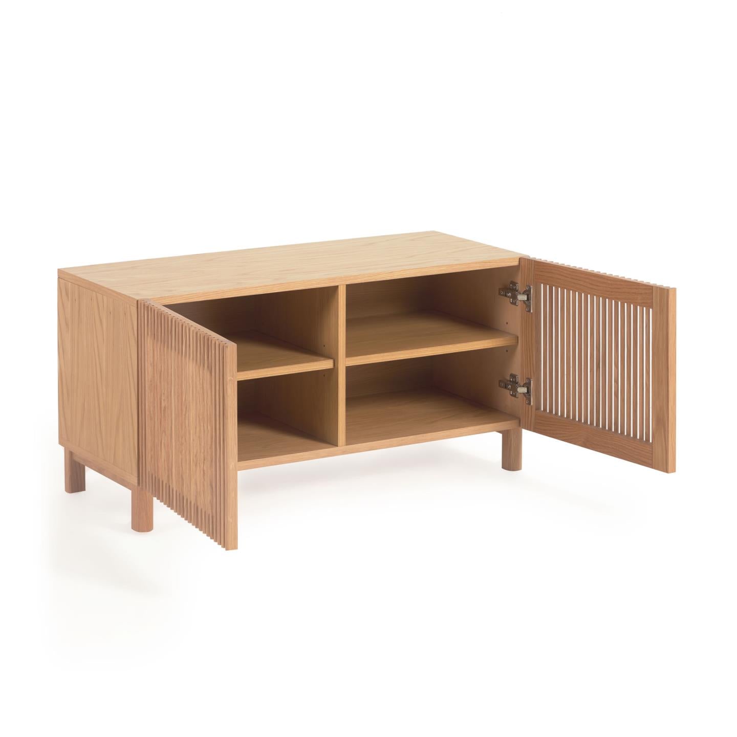 Beyla 2-door shoe rack in solid oak wood and oak veneer 98.5cm FSC 100% - Product Image