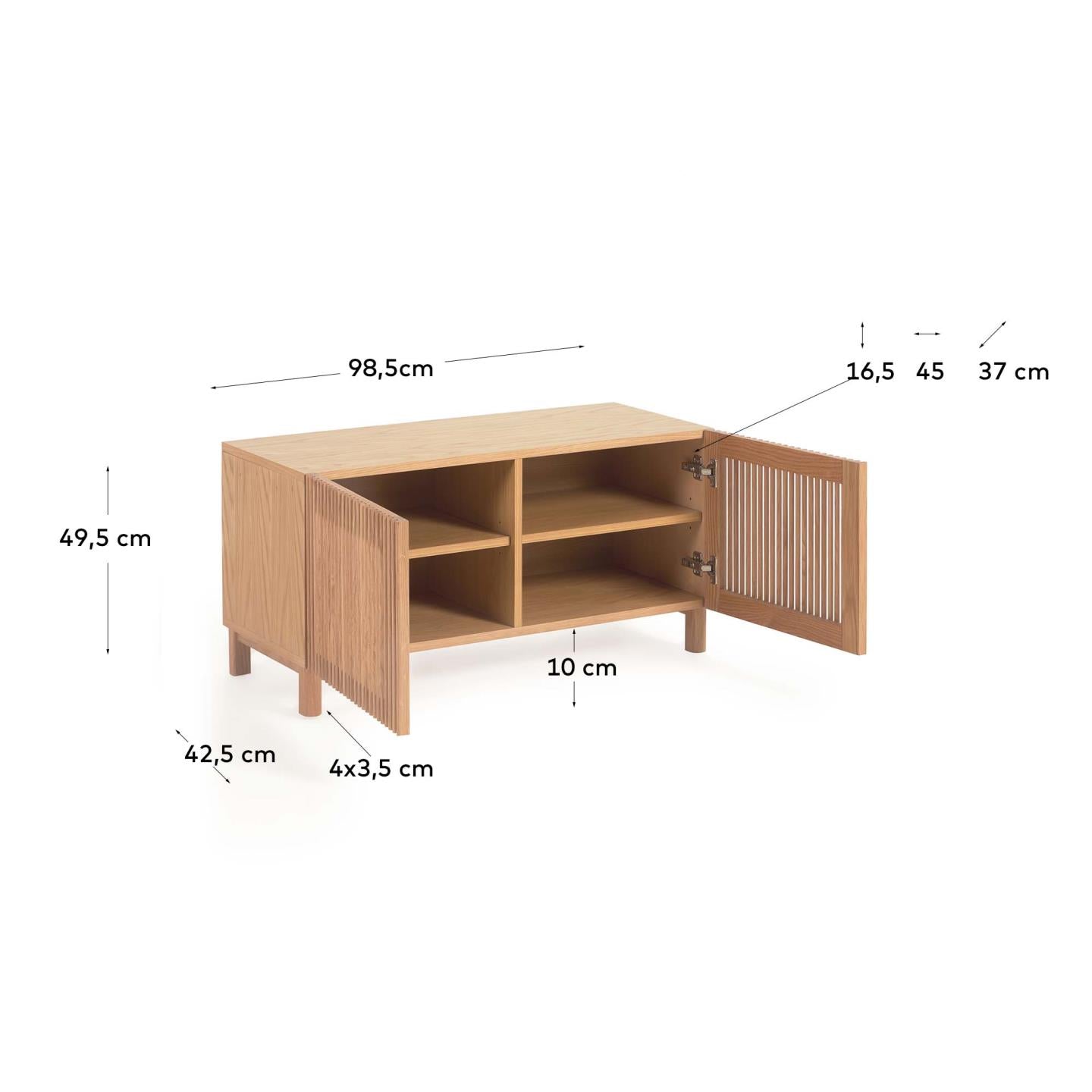 Beyla 2-door shoe rack in solid oak wood and oak veneer 98.5cm FSC 100% - Measurements