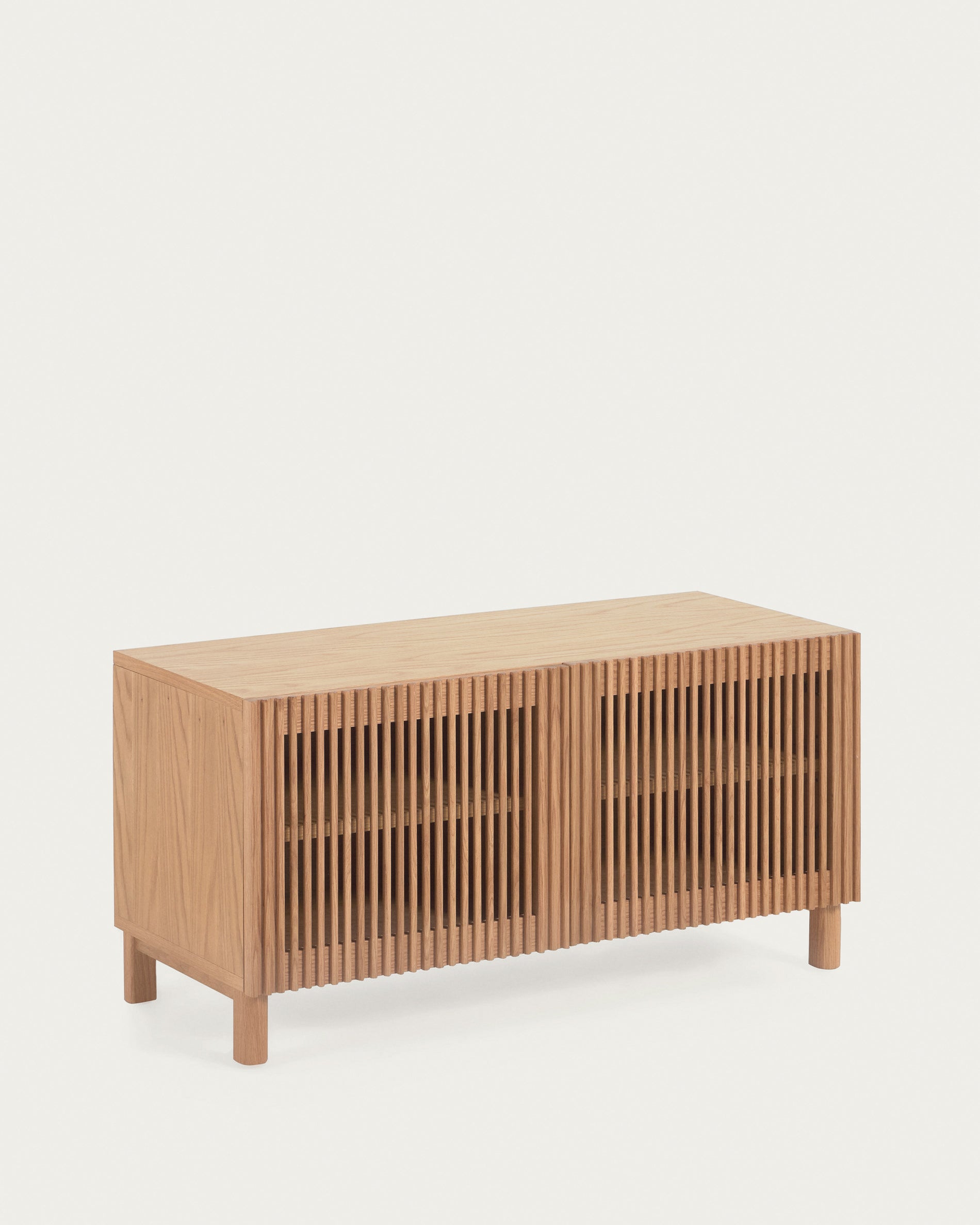 Beyla 2-door shoe rack in solid oak wood and oak veneer 98.5cm FSC 100% - Product View