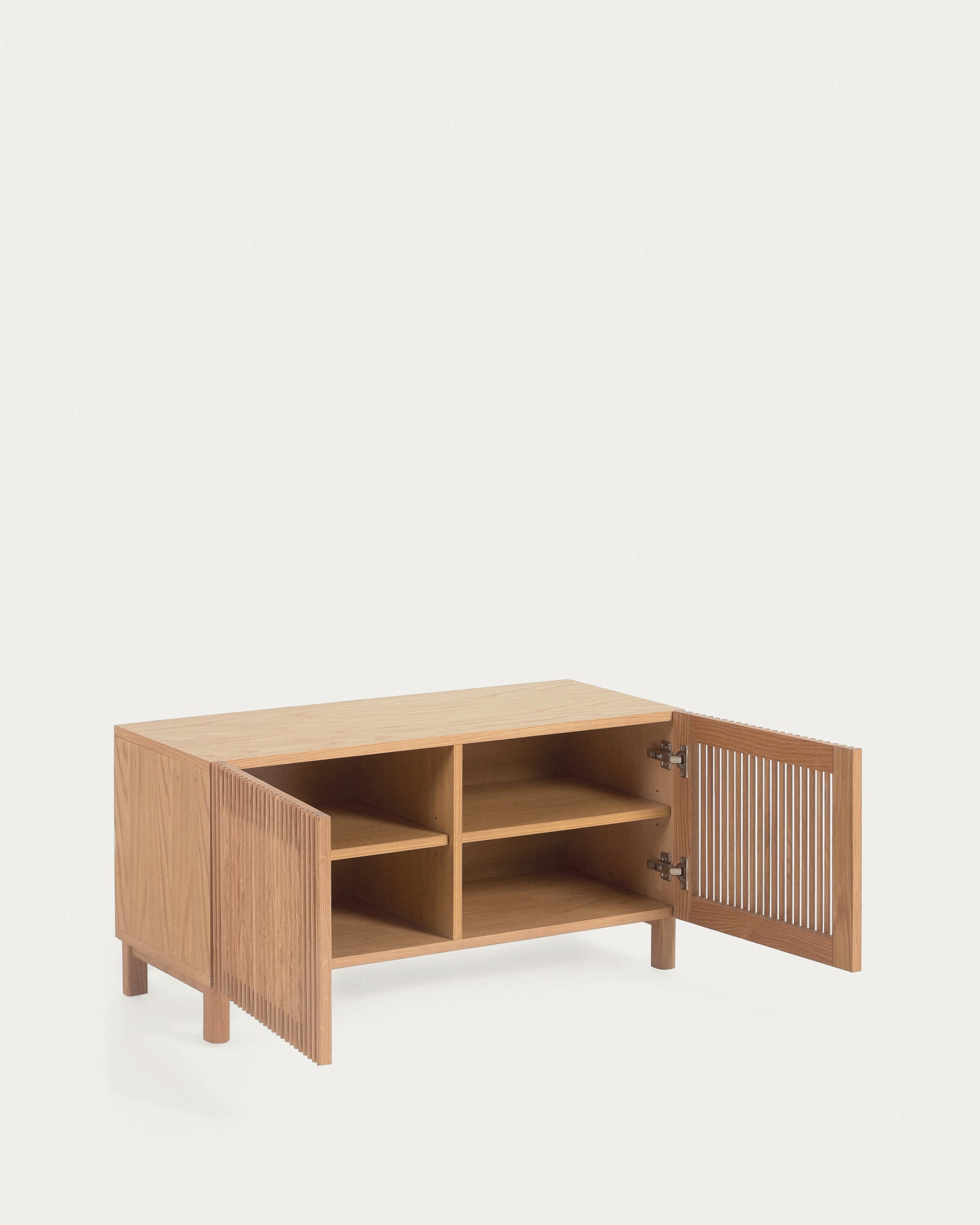 Beyla 2-door shoe rack in solid oak wood and oak veneer 98.5cm FSC 100% - Product View