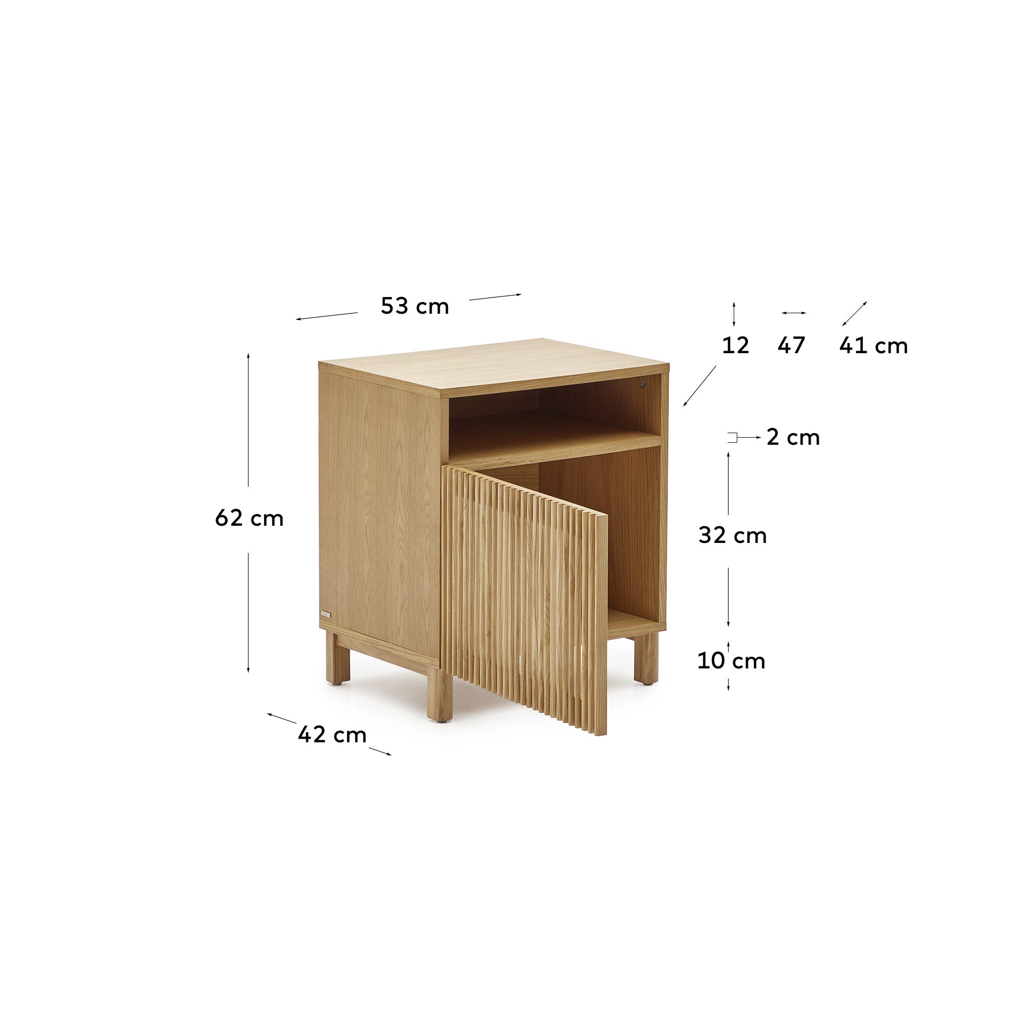 Beyla bedside table in solid oak wood and oak veneer 53 x 62cm FSC 100% - Measurements