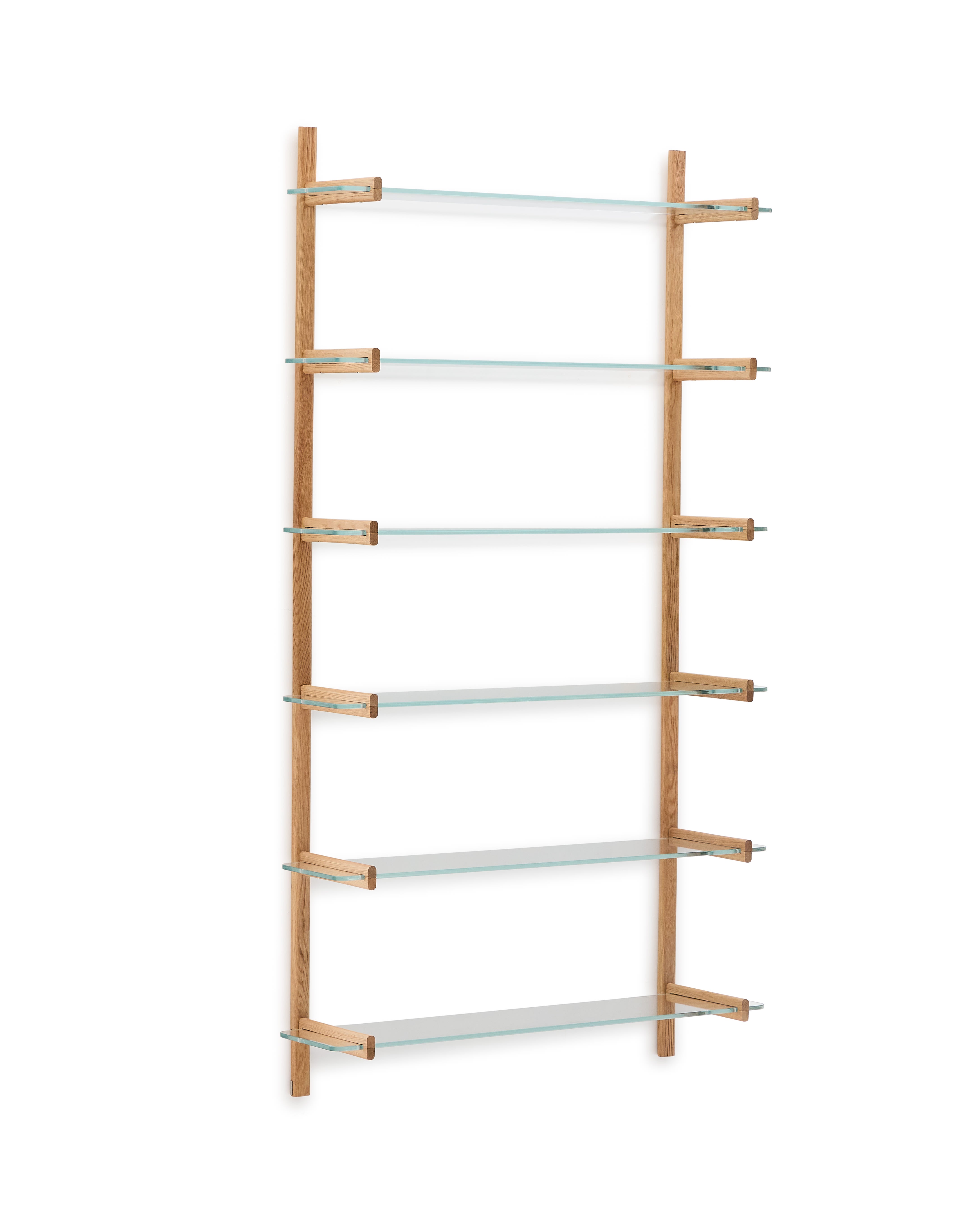 Sitra modular shelf, 6 glass shelves and FSC Mix Credit solid oak wood, 110 cm
