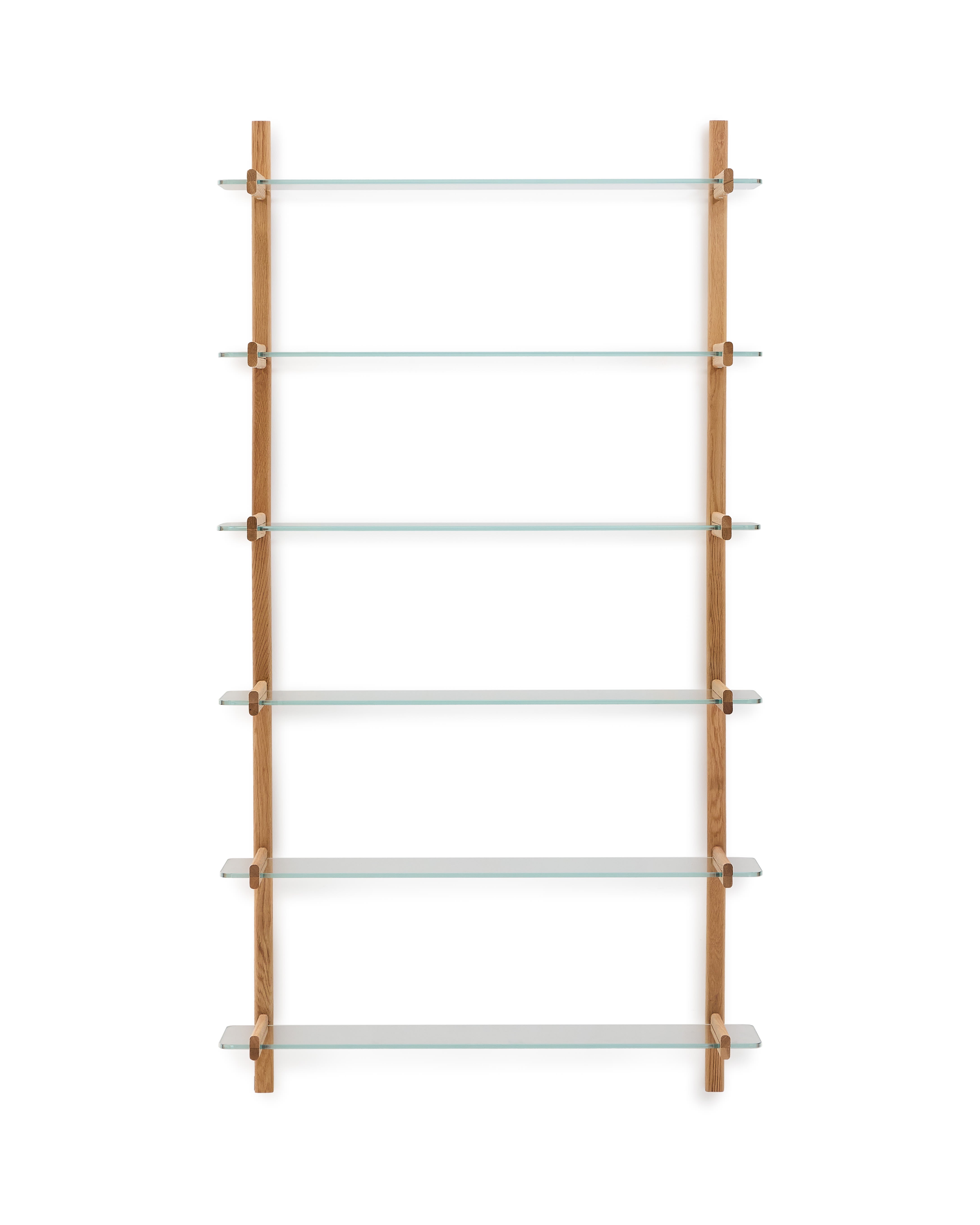Sitra modular shelf, 6 glass shelves and FSC Mix Credit solid oak wood, 110 cm