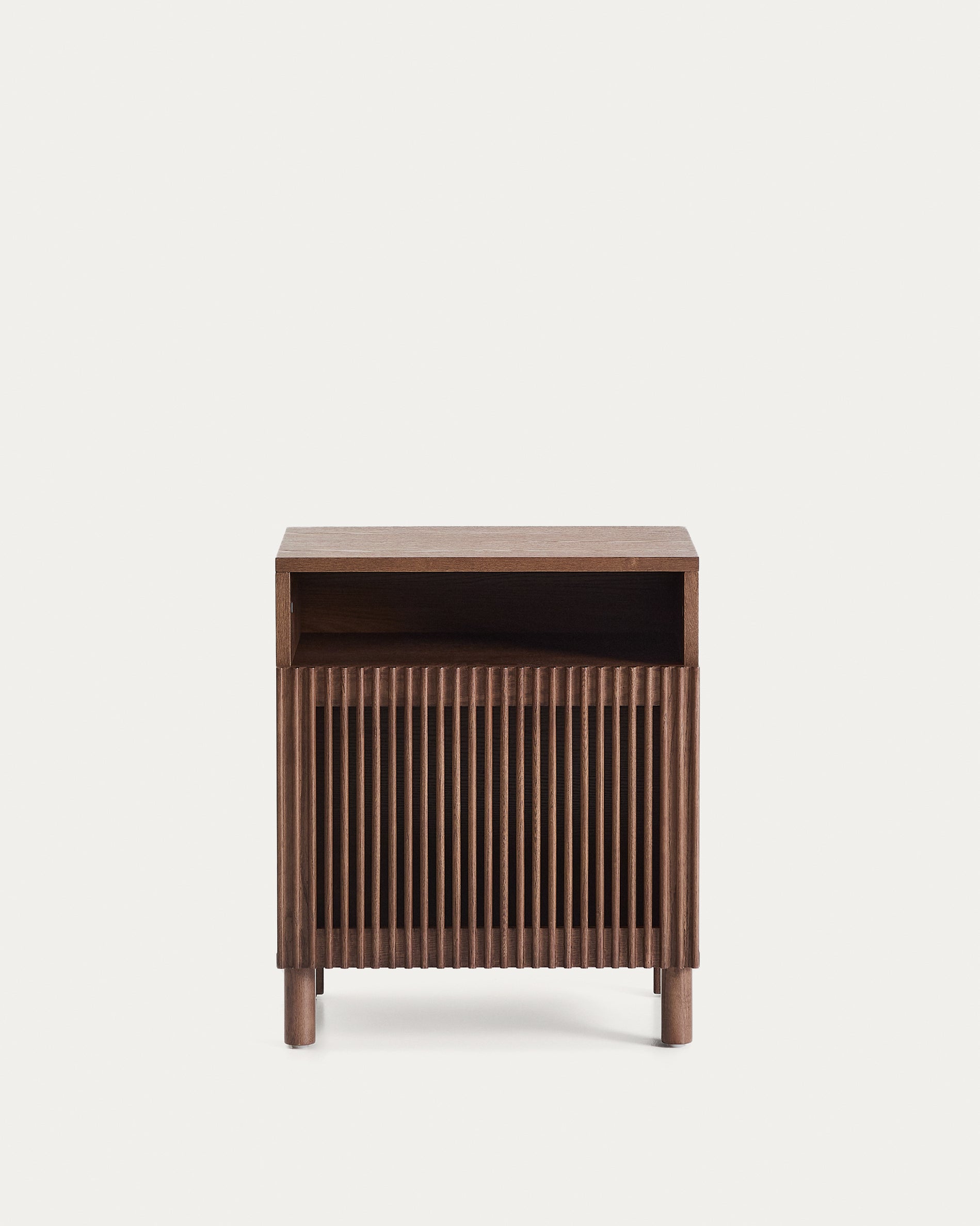 Beyla bedside table in ash veneer and solid ash wood with walnut finish 53 x 62.5cm FSC 100% - Product View