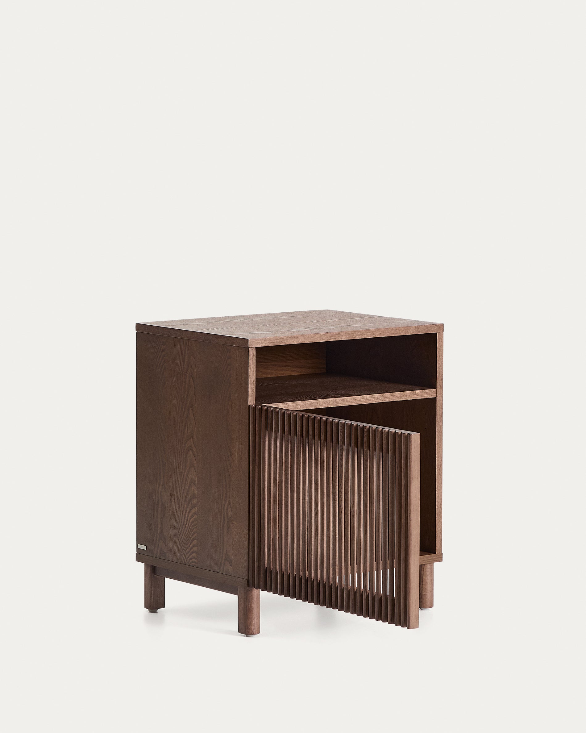 Beyla bedside table in ash veneer and solid ash wood with walnut finish 53 x 62.5cm FSC 100% - Product View