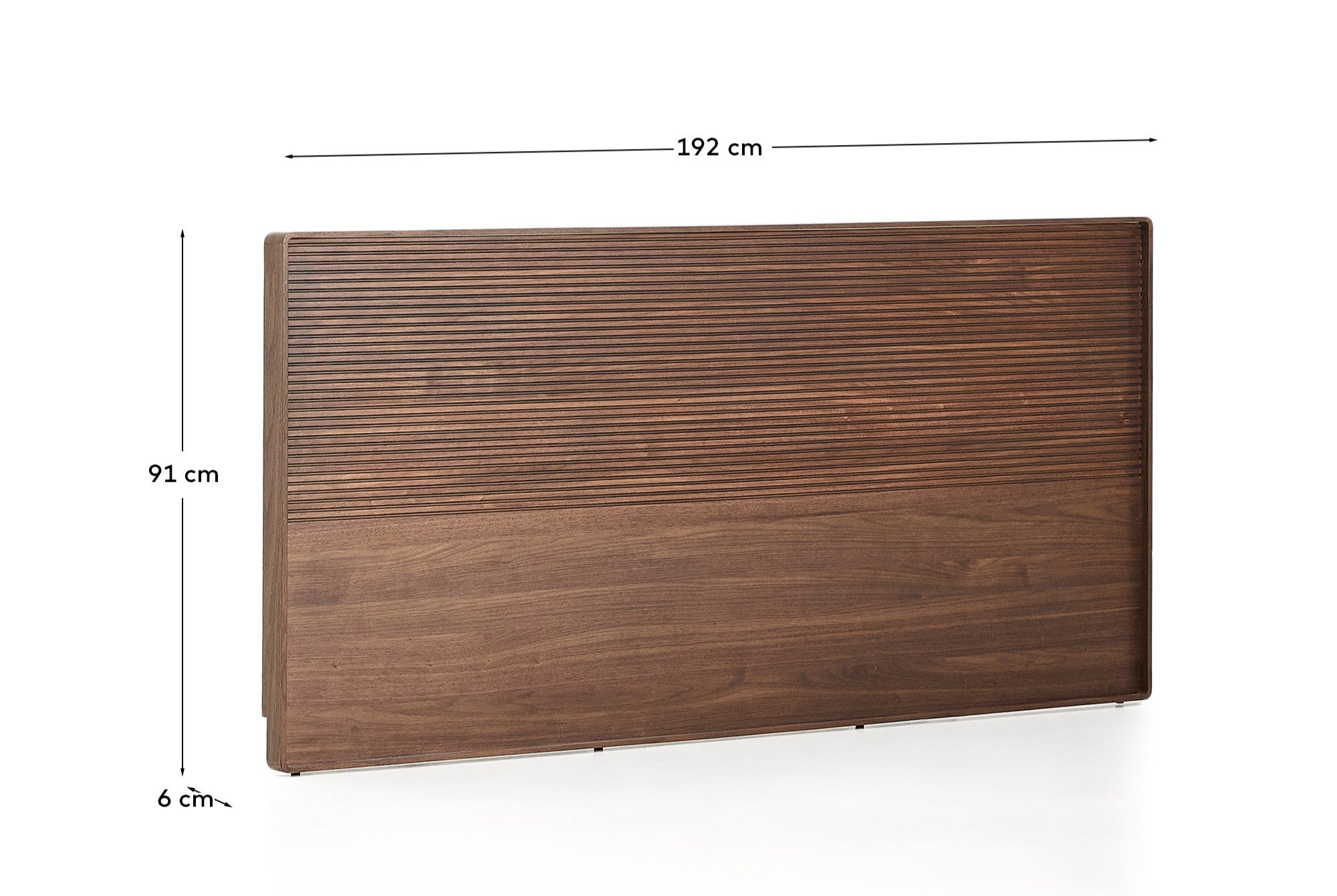 Norlen headboard in walnut veneer with dark finish and LED light for bed up to 180 cm FSC Mix Credit - Measurements
