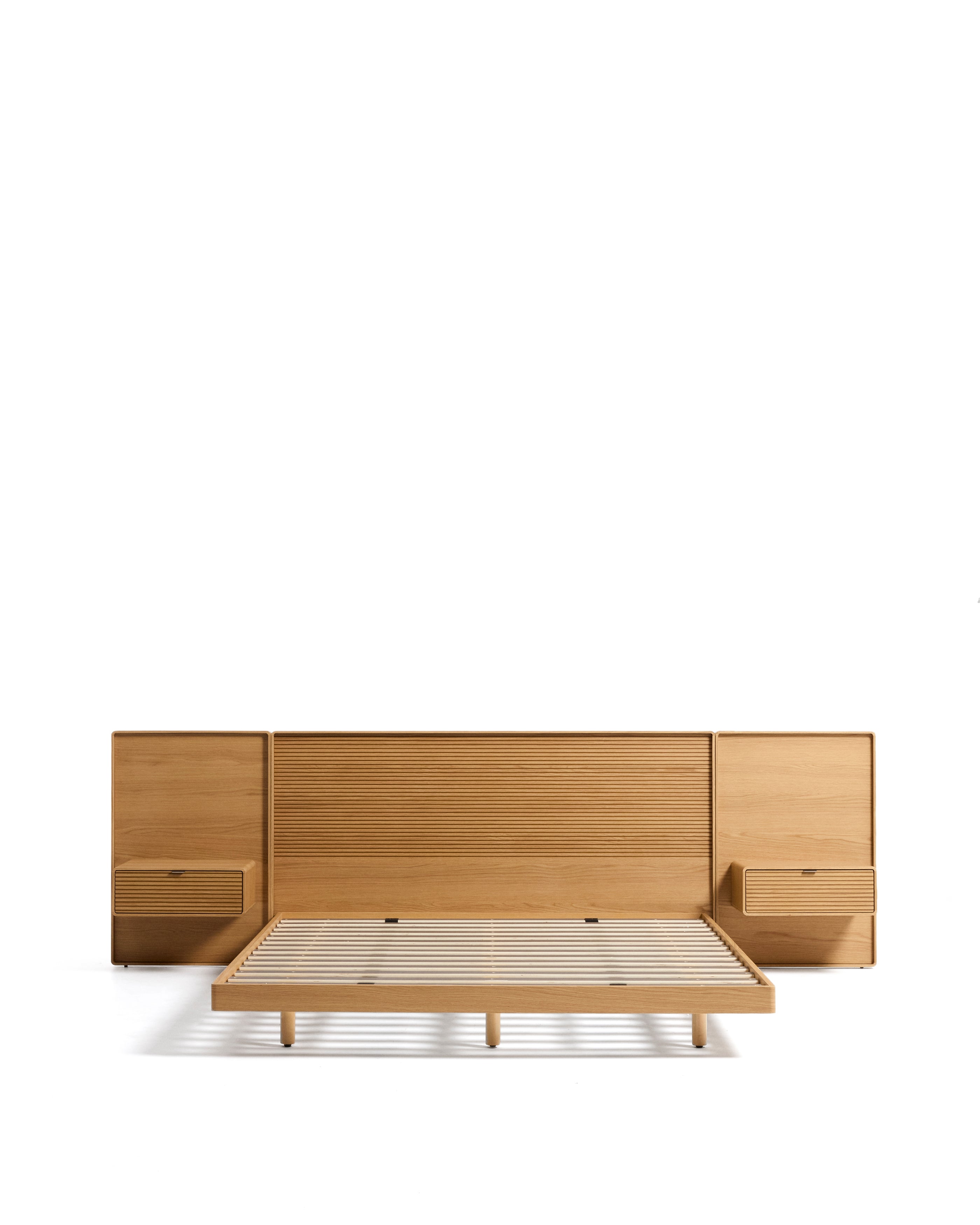 Norlen bed with 2 bedside tables in oak veneer with natural finish and LED light for 160 x 200 cm mattress FSC Mix Credit - Product Image