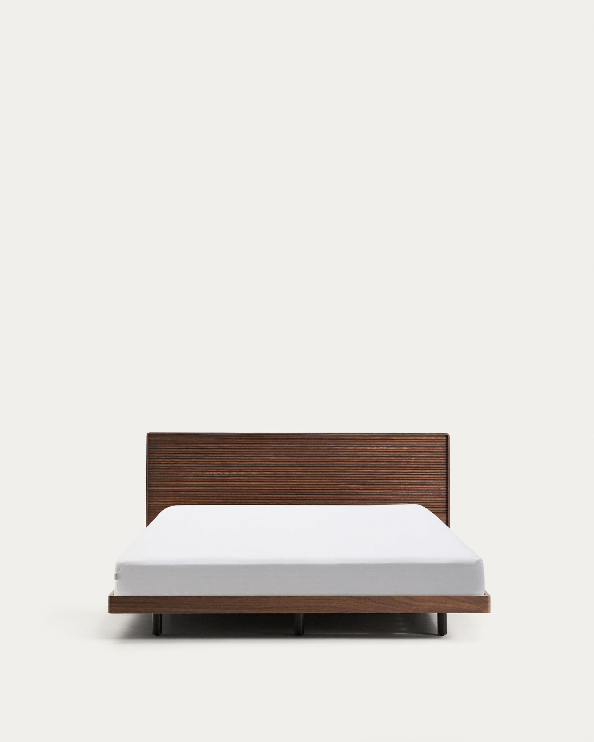 Norlen bed in walnut veneer with dark finish and LED light for 180 x 200 cm mattress FSC Mix Credit - Product View