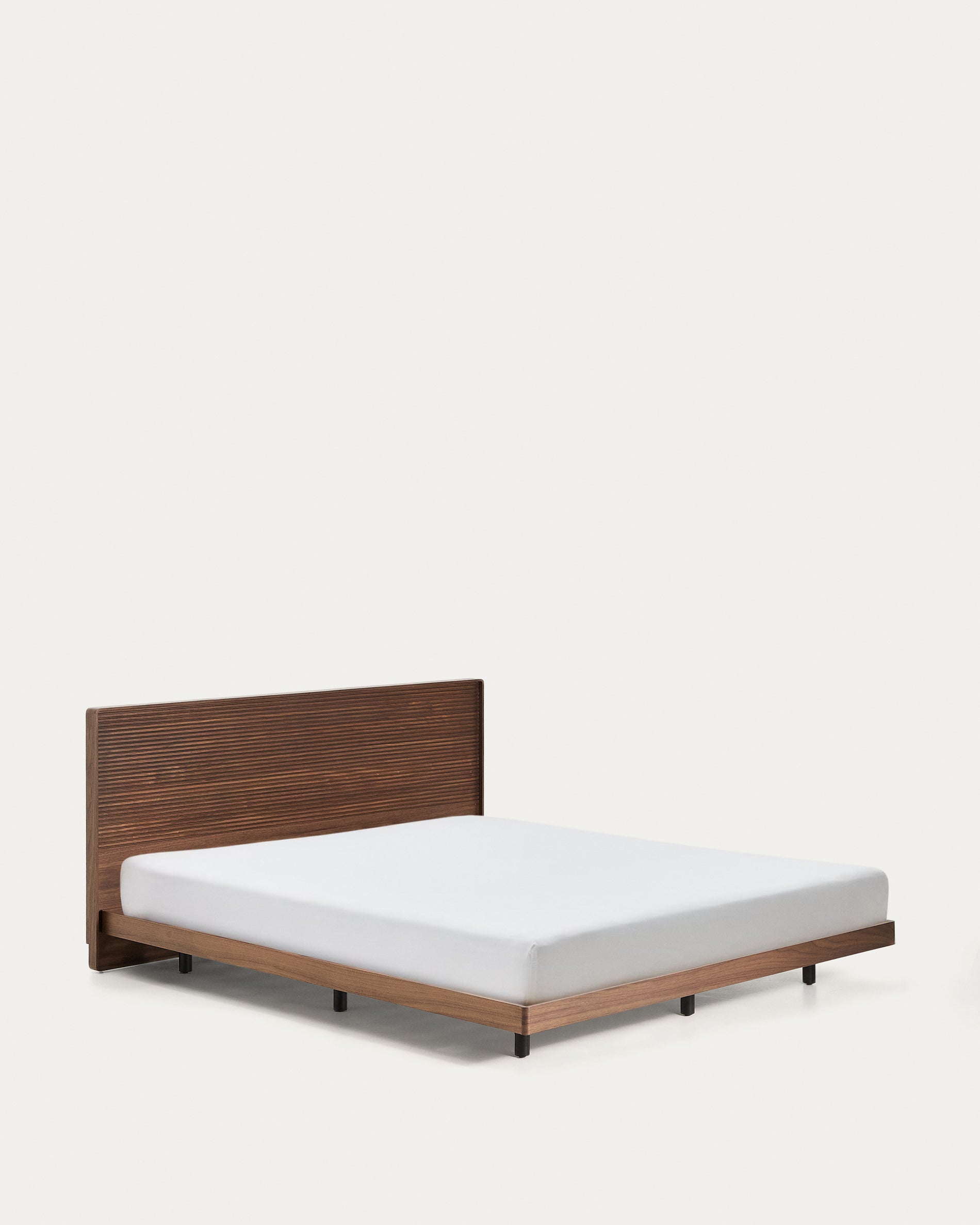 Norlen bed in walnut veneer with dark finish and LED light for 180 x 200 cm mattress FSC Mix Credit - Product View