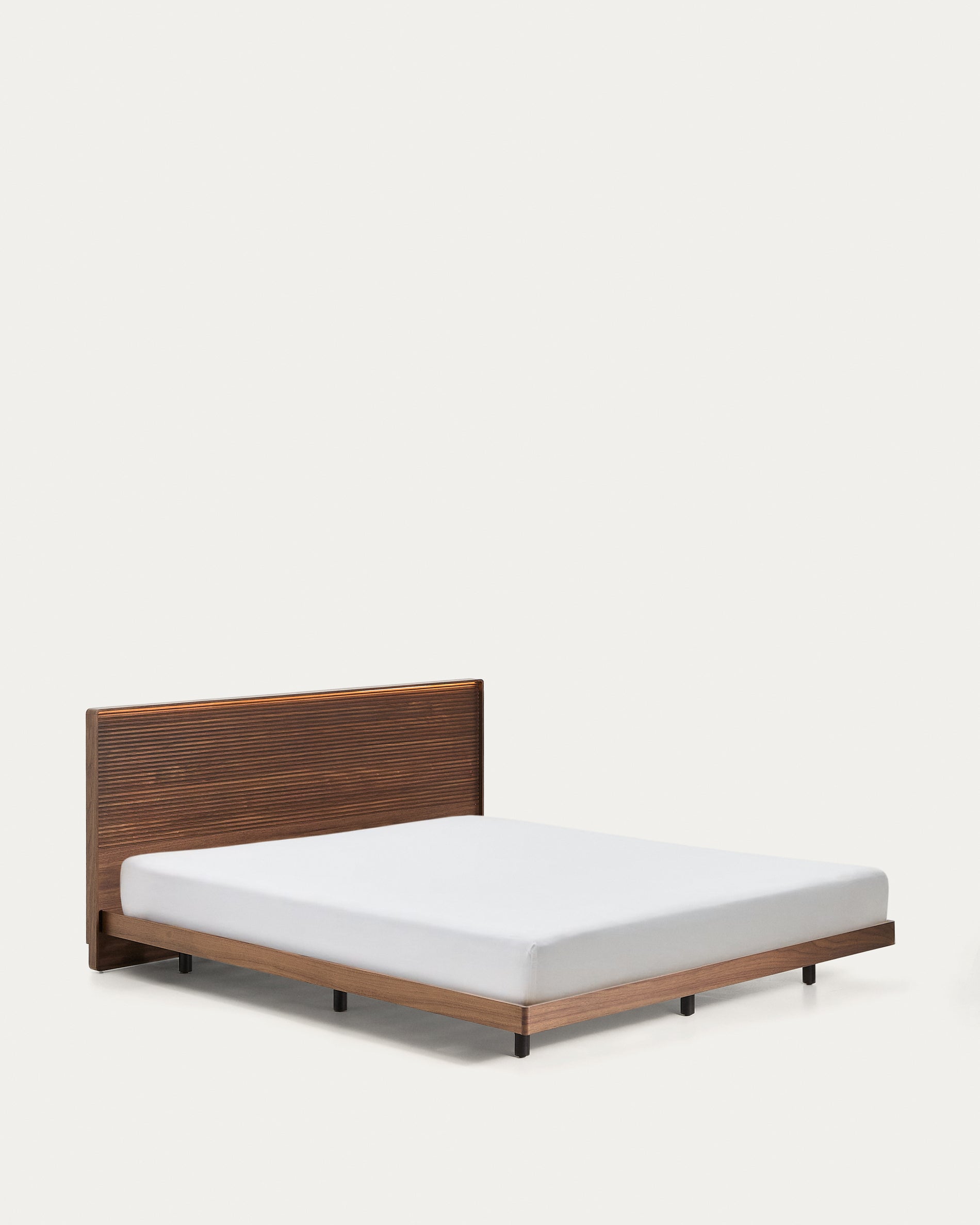 Norlen bed in walnut veneer with dark finish and LED light for 180 x 200 cm mattress FSC Mix Credit - Product View