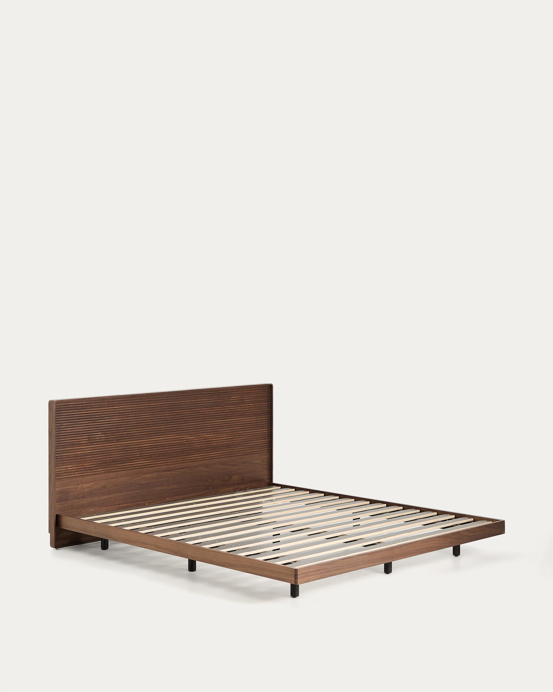 Norlen bed in walnut veneer with dark finish and LED light for 180 x 200 cm mattress FSC Mix Credit - Product View