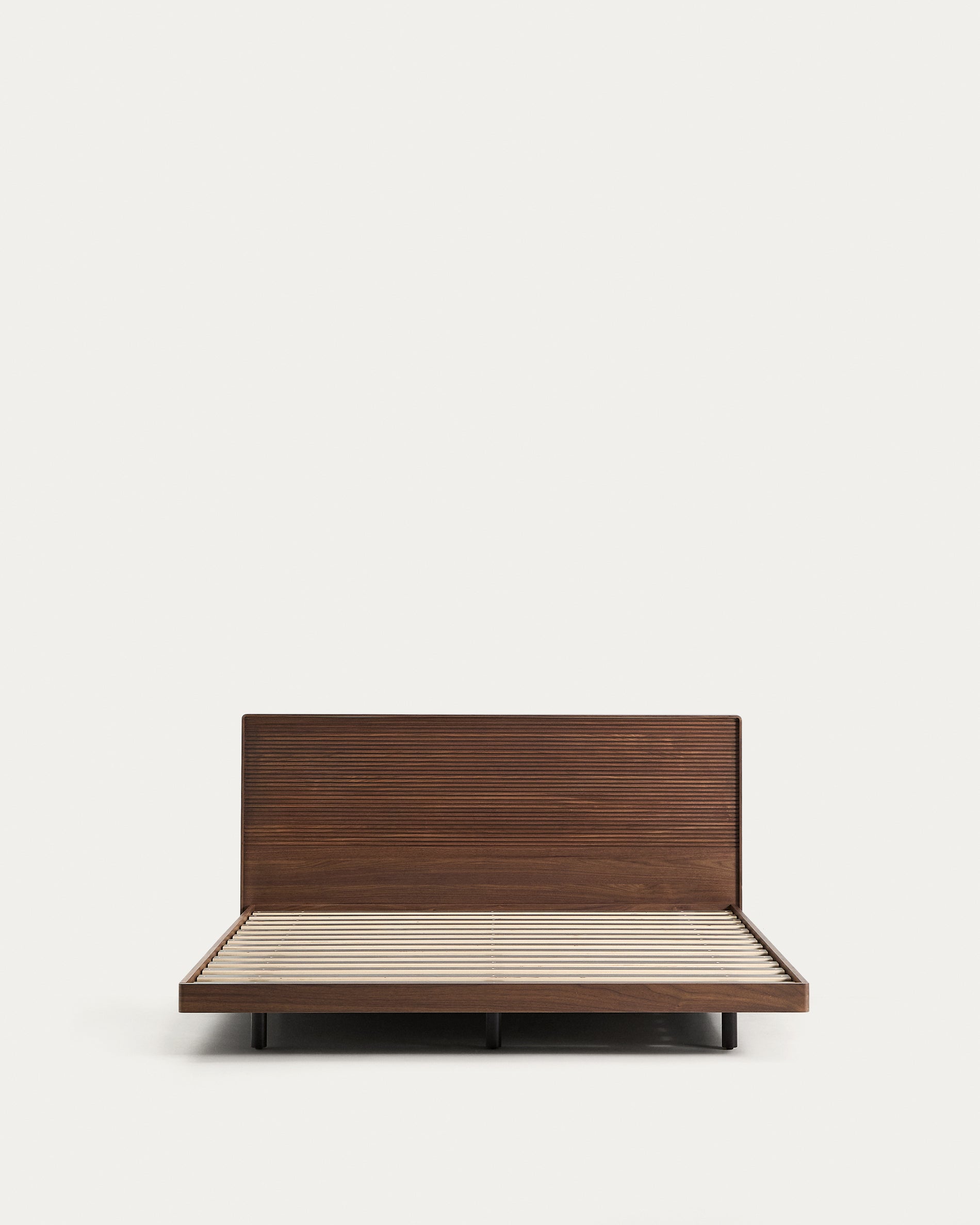 Norlen bed in walnut veneer with dark finish and LED light for 180 x 200 cm mattress FSC Mix Credit - Product View