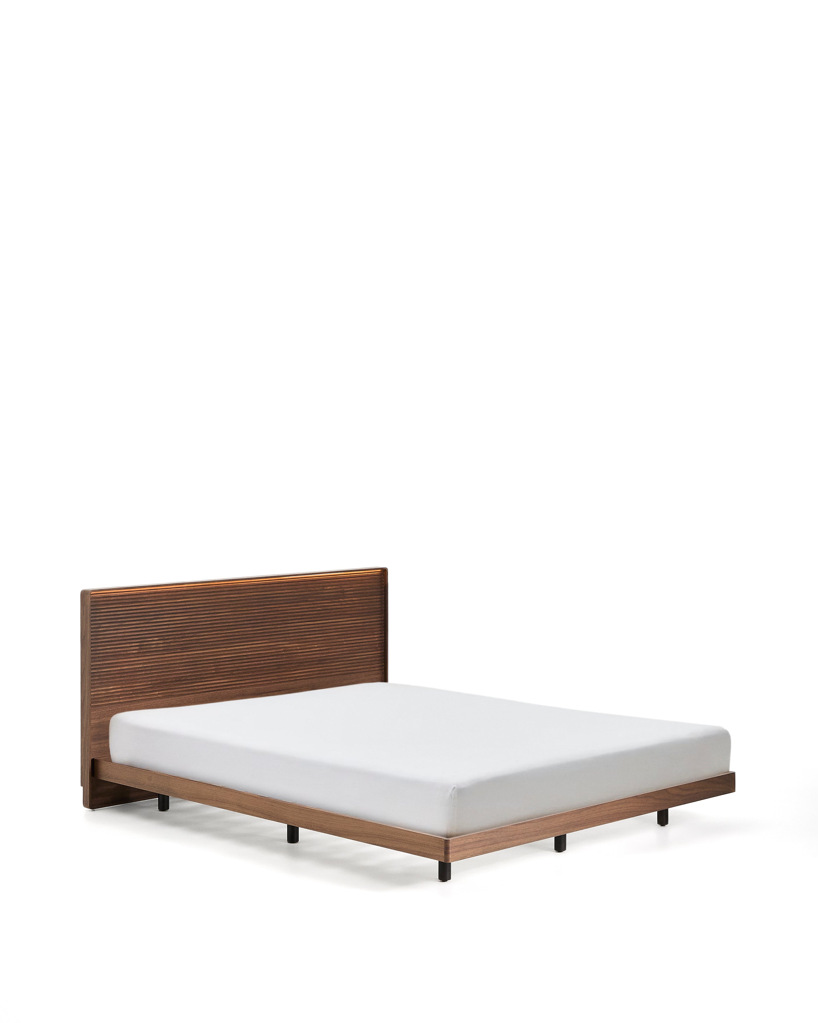 Norlen bed in walnut veneer with dark finish and LED light for 160 x 200cm mattress FSC Mix Credit - Product Image