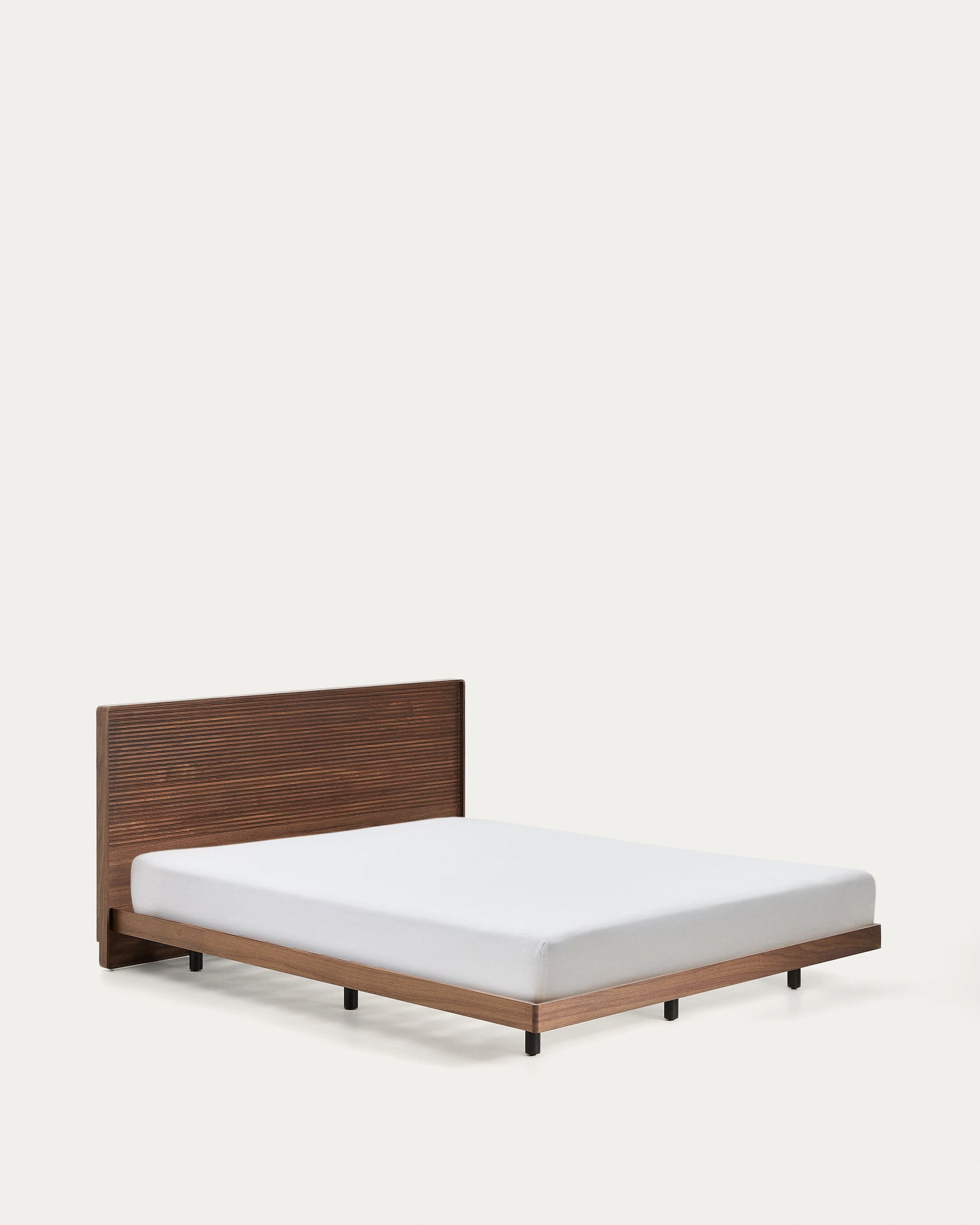 Norlen bed in walnut veneer with dark finish and LED light for 160 x 200cm mattress FSC Mix Credit - Product View