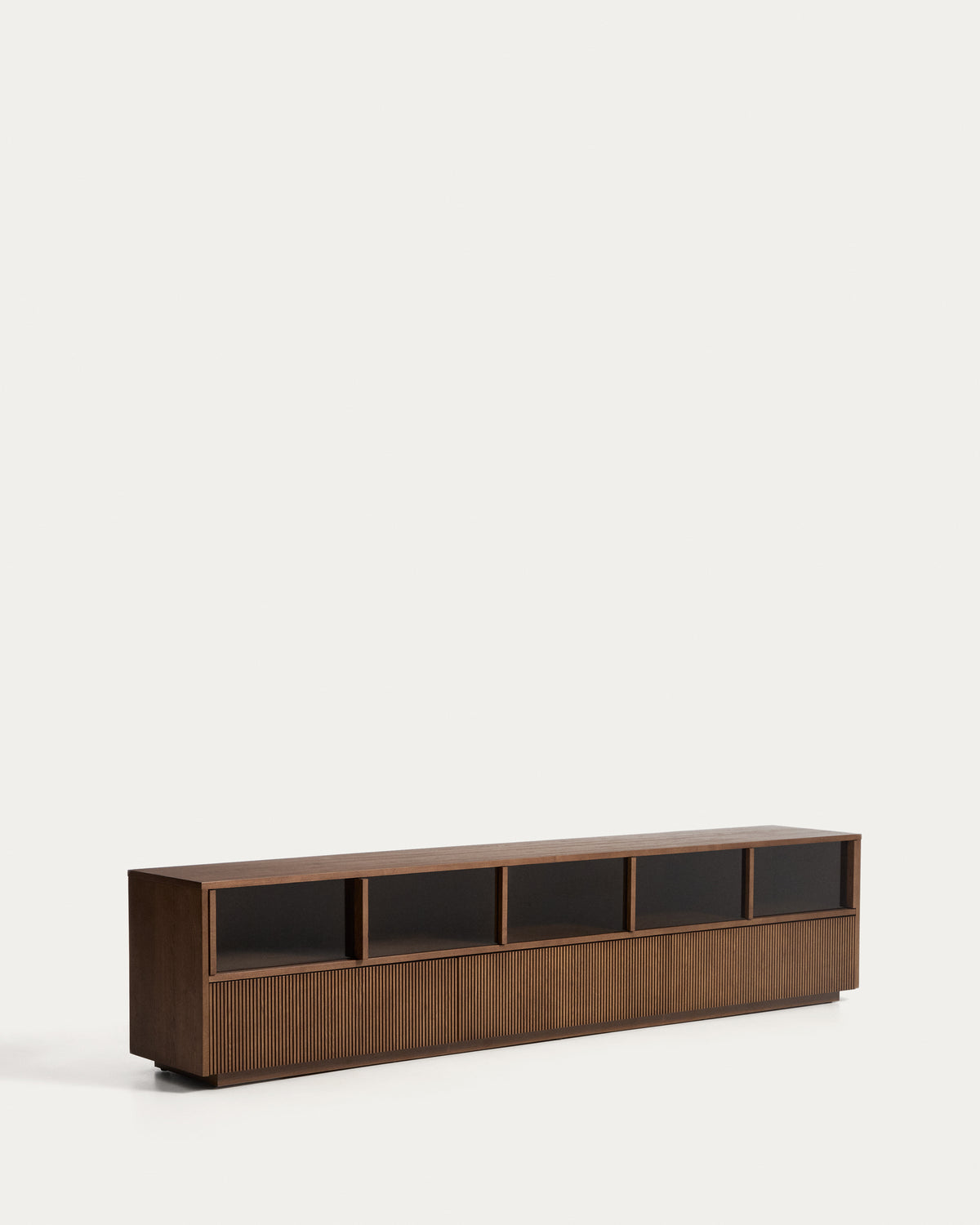 Helvine 4-drawer TV stand in ash veneer with walnut finish 242 x 53.5cm FSC 100% - Product View