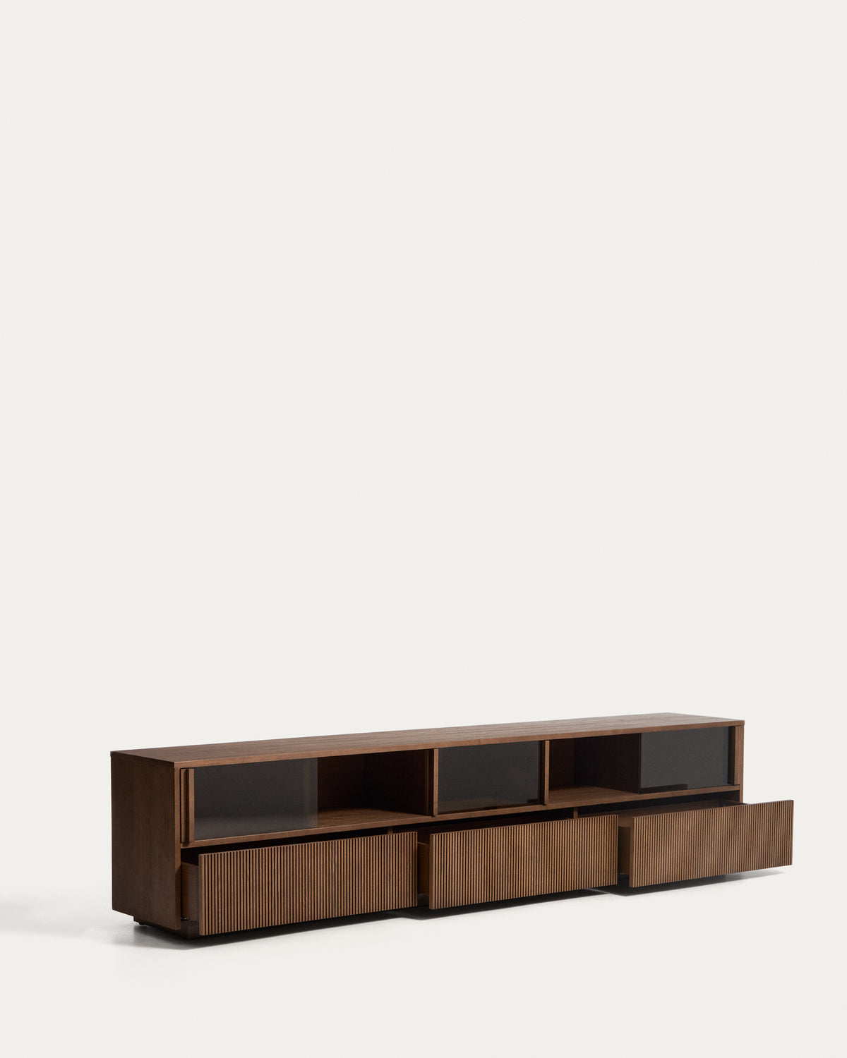 Helvine 4-drawer TV stand in ash veneer with walnut finish 242 x 53.5cm FSC 100% - Product View