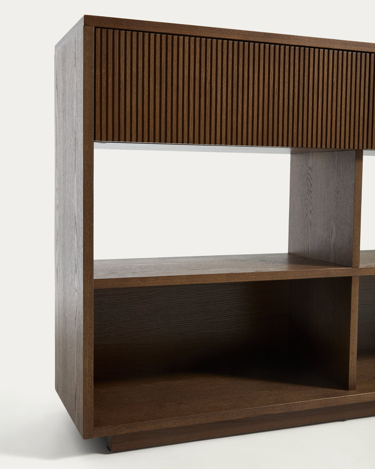 Helvine ash veneer console table with walnut finish 120 x 30 cm FSC 100% - Detail