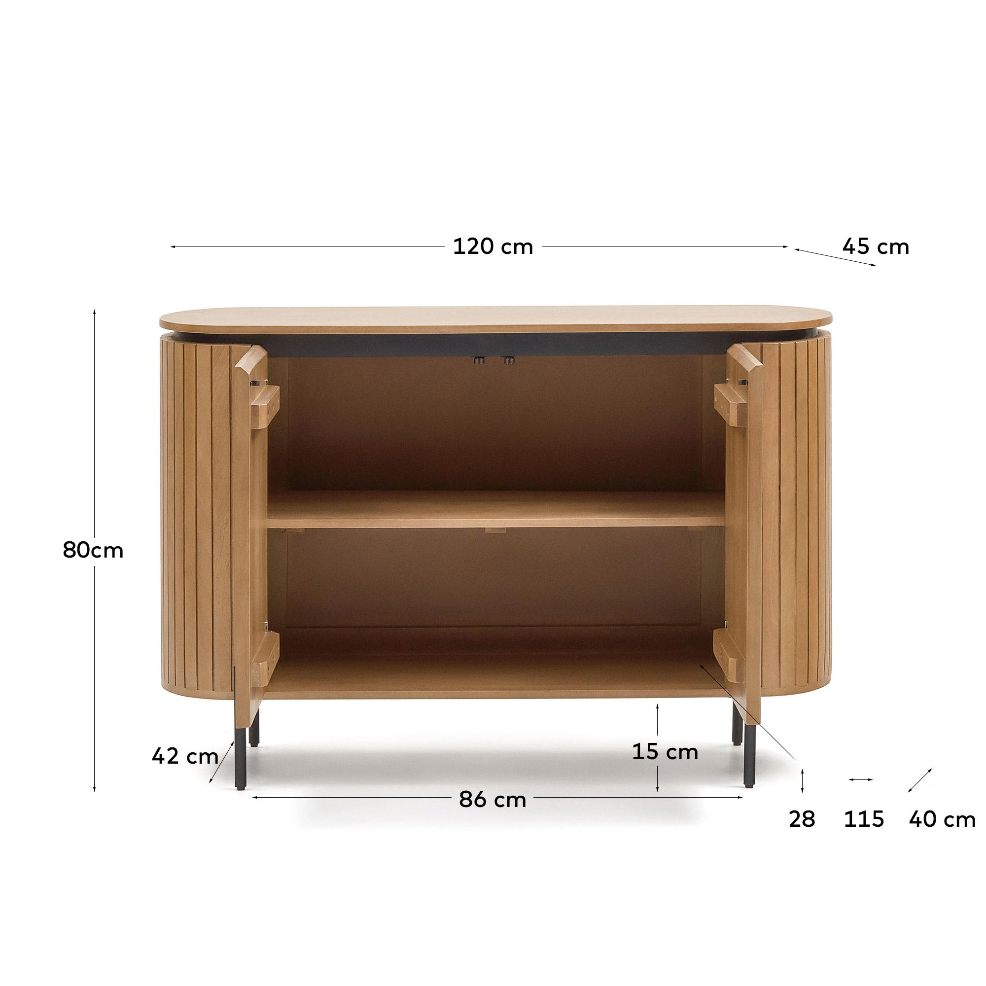 Licia sideboard with 2 doors made from solid mango wood and painted black metal 120 x 80cm - Measurements