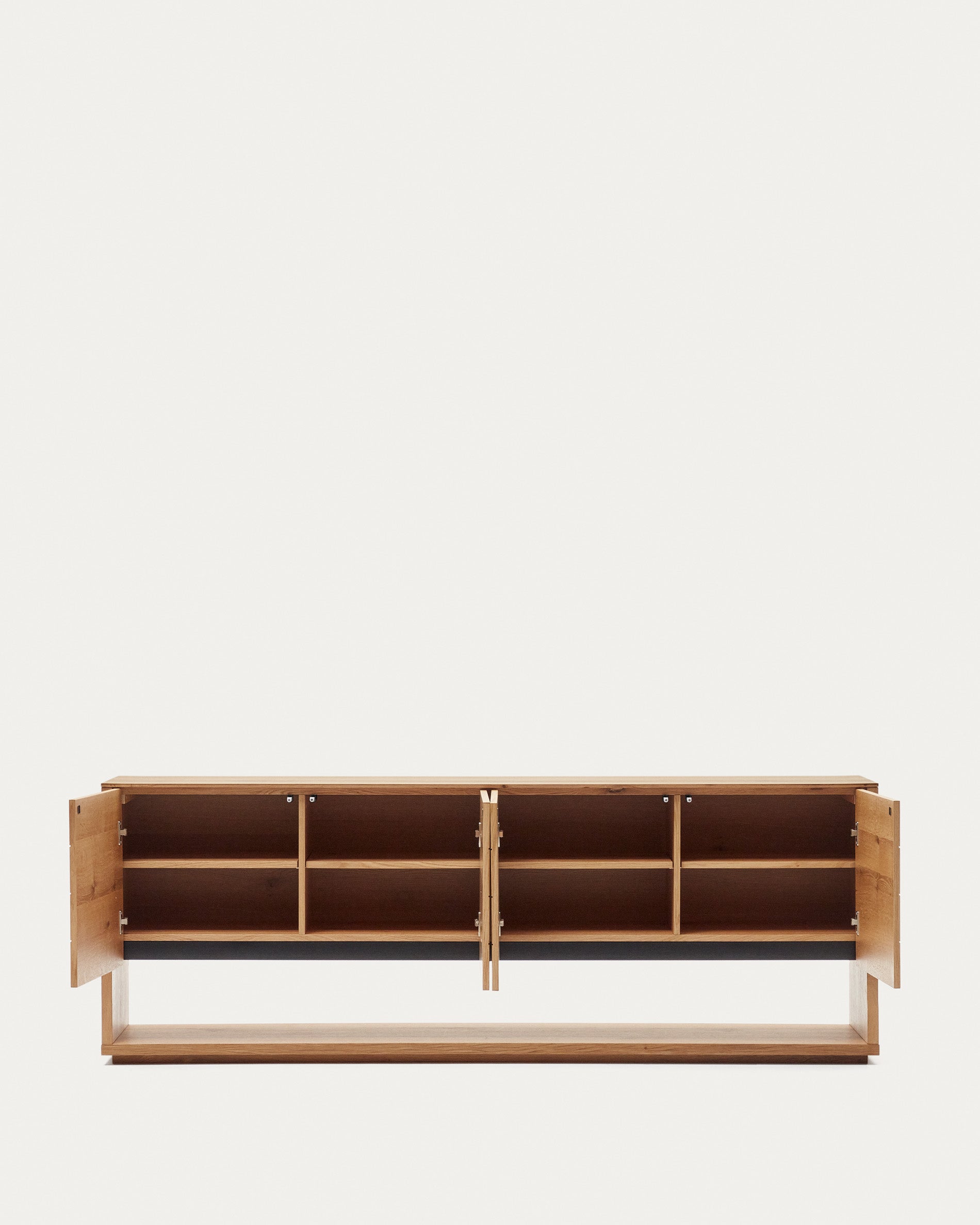 Alguema sideboard with 4 doors in oak veneer with natural finish, 200 x 74 cm - Product View
