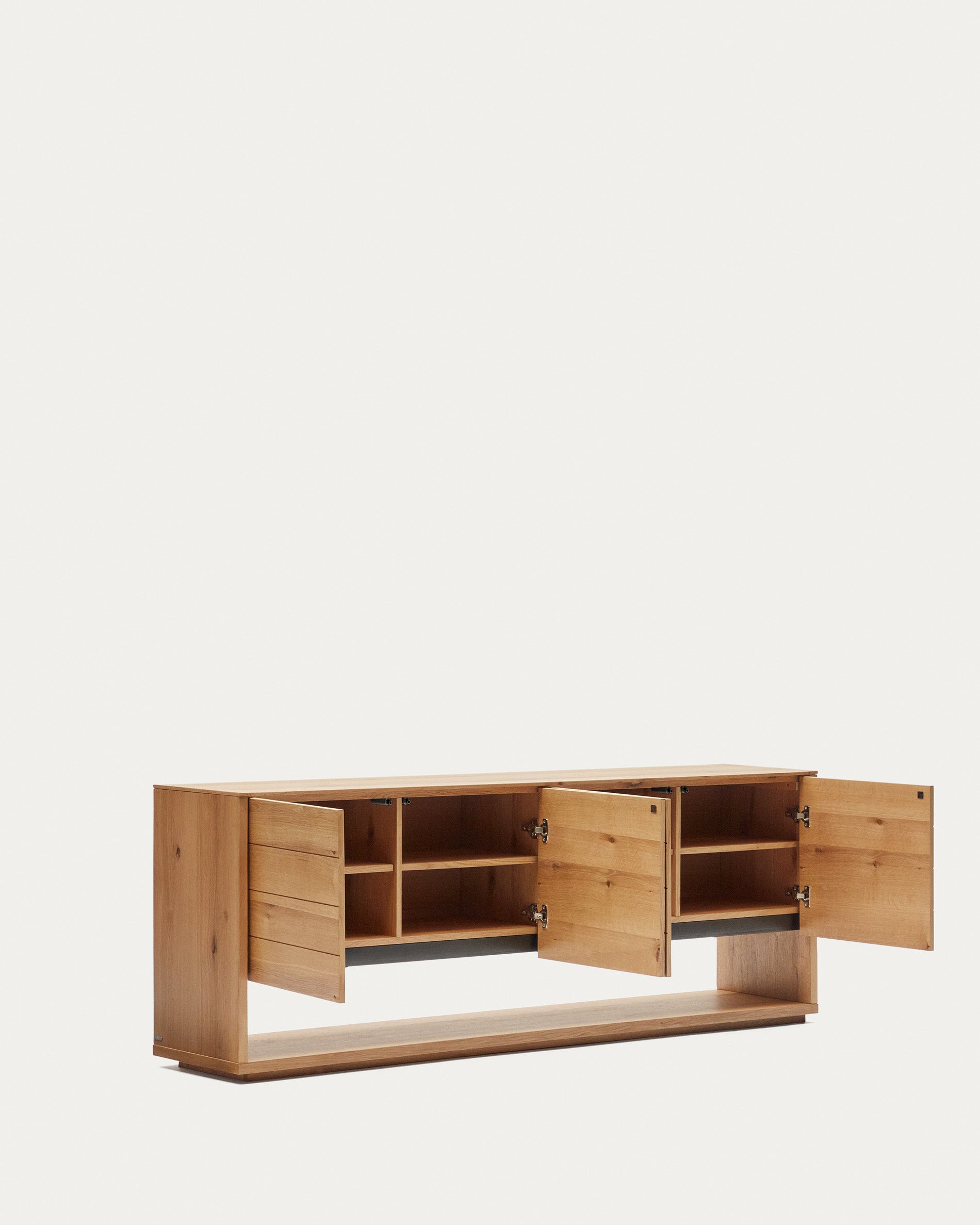 Alguema sideboard with 4 doors in oak veneer with natural finish, 200 x 74 cm - Product View